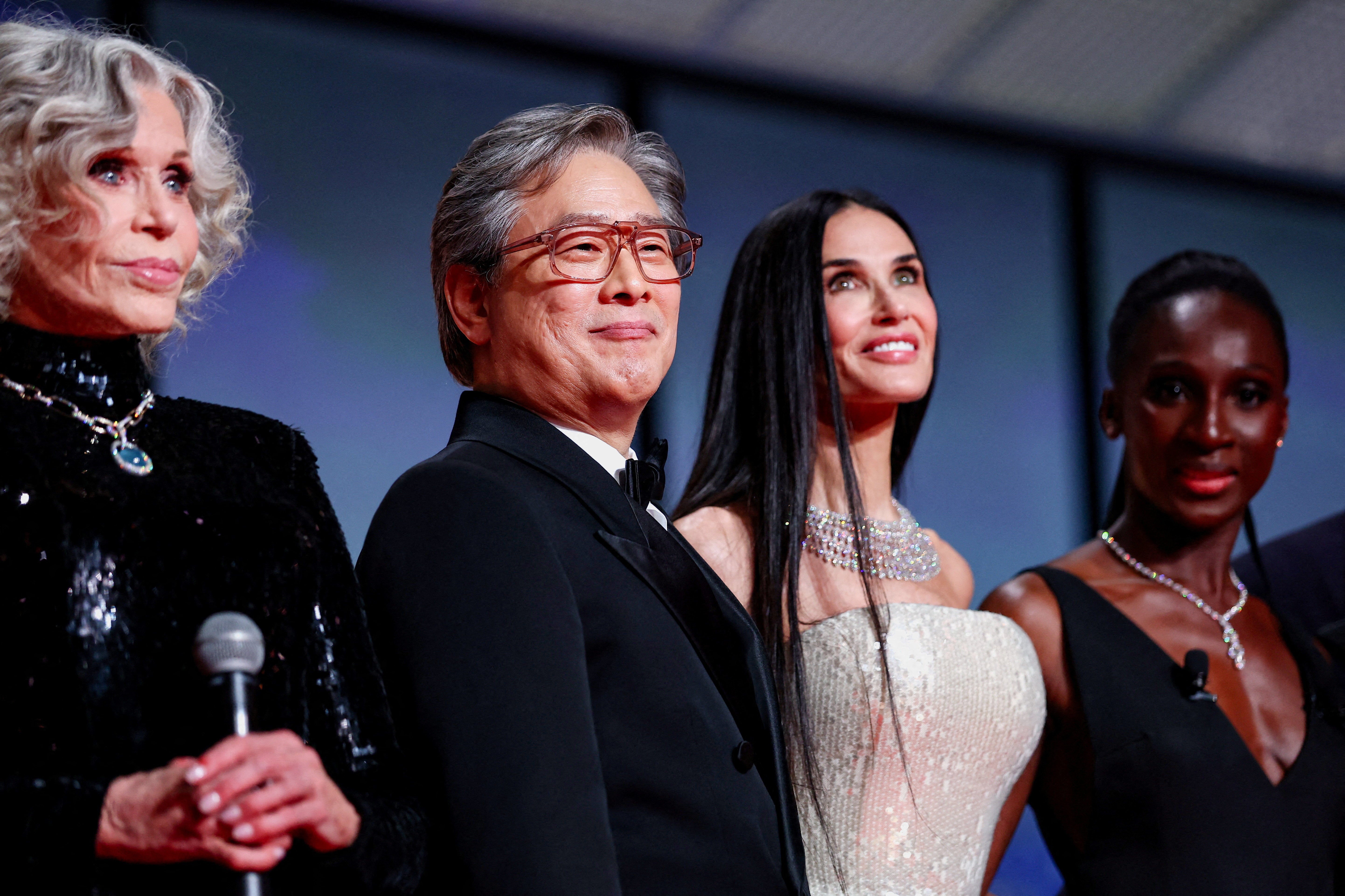 Jane Fonda, Park Chan-wook, Jury President of the 79th Cannes Film Festival, Jury member Demi Moore, and Mistress of Ceremonies Eye Haidara