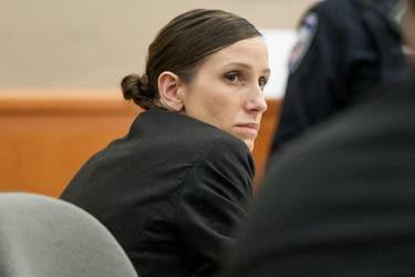 <p>Kouri Richins looks on during her murder trial at the Summit County Courthouse</p>