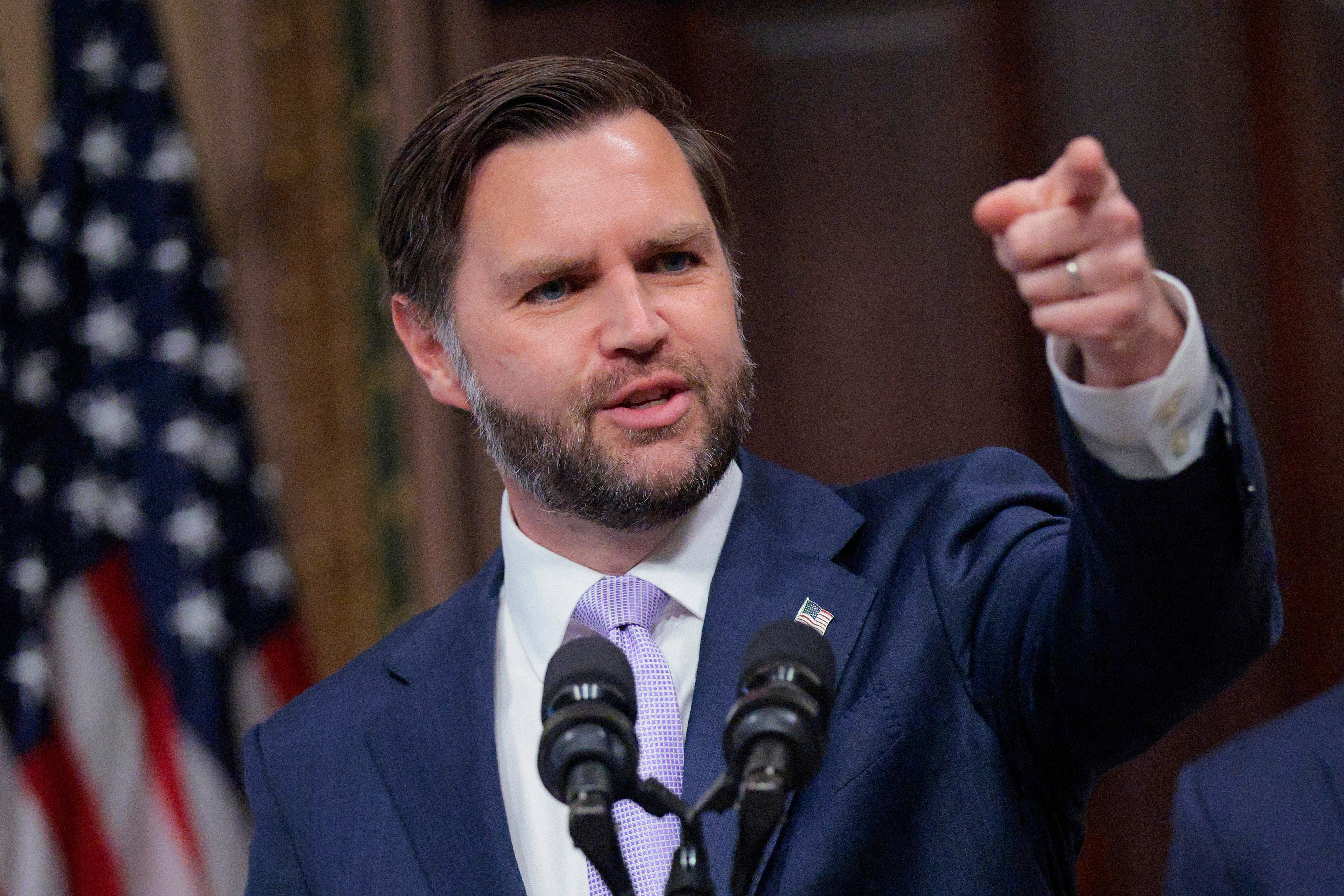 Vice President JD Vance takes questions during a property convention connected nan Trump administration's anti-fraud initiatives connected Wednesday, May 13