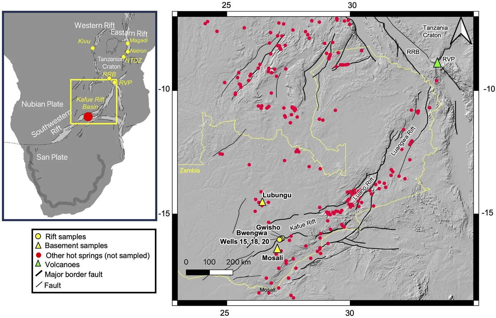 Map of extensional zone within the Central African Plateau of Zambia