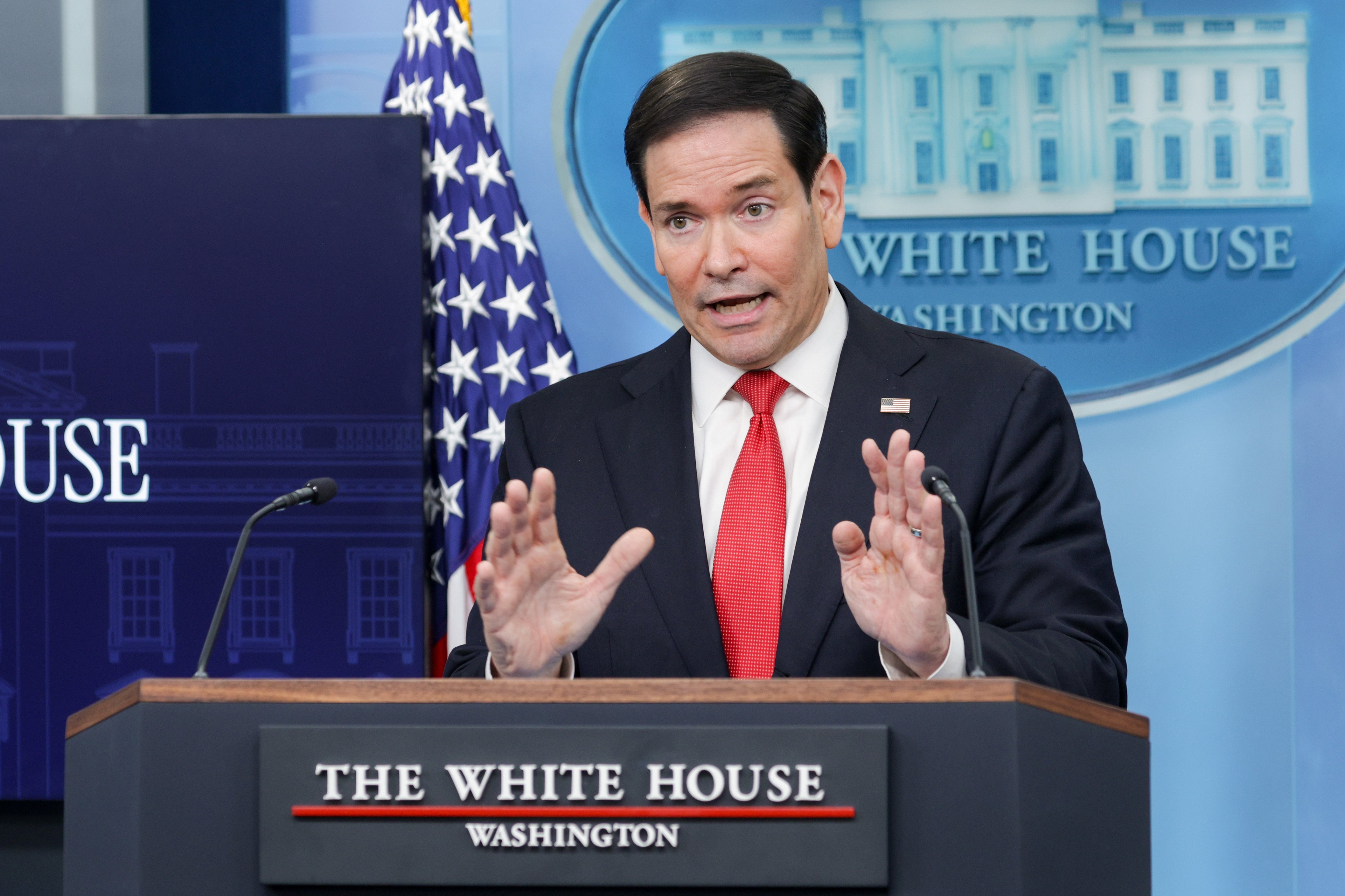 Rubio subbed successful for Leavitt astatine a White House property briefing connected May 5