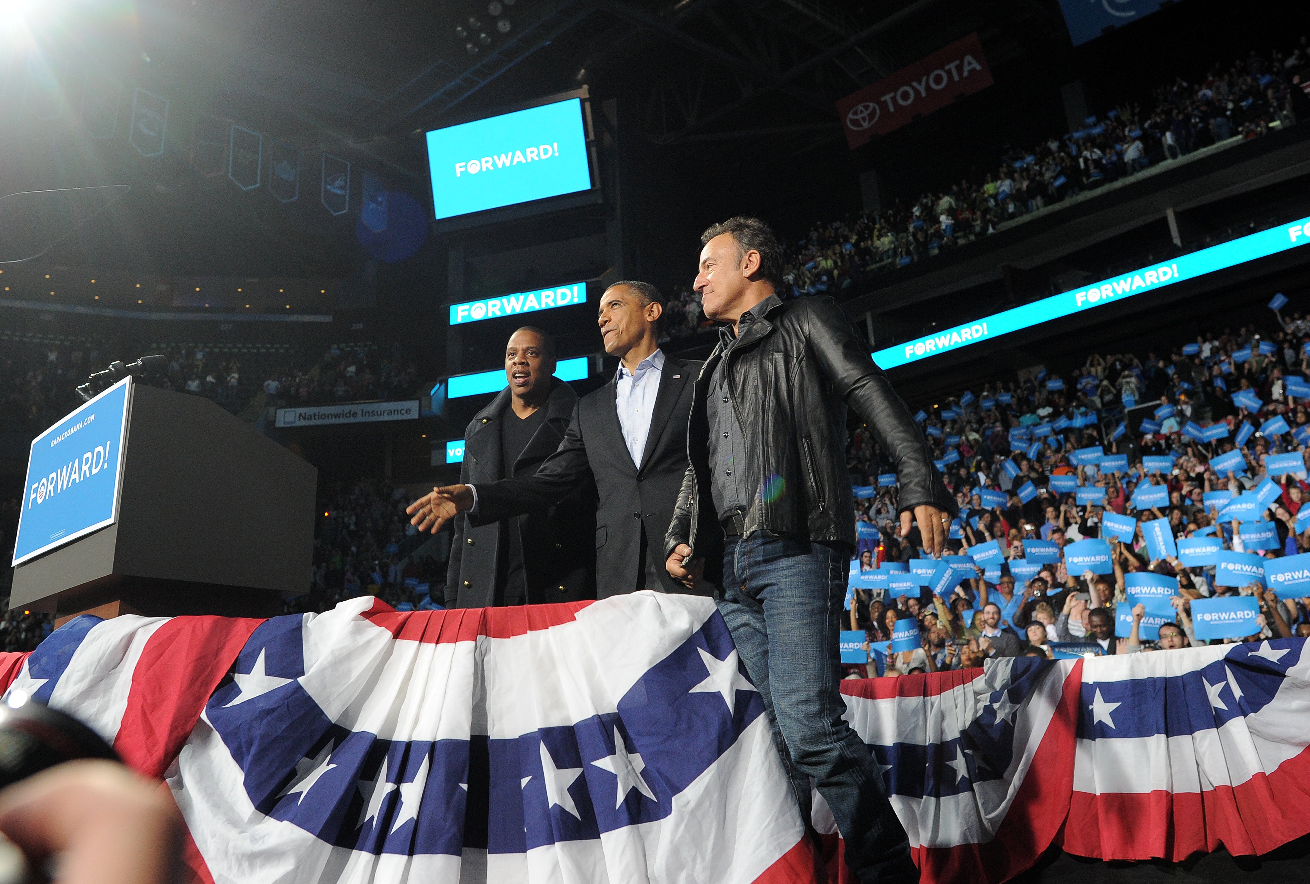 Jay-Z (left) frequently supported former President Barack Obama in his 2012 election campaign.
