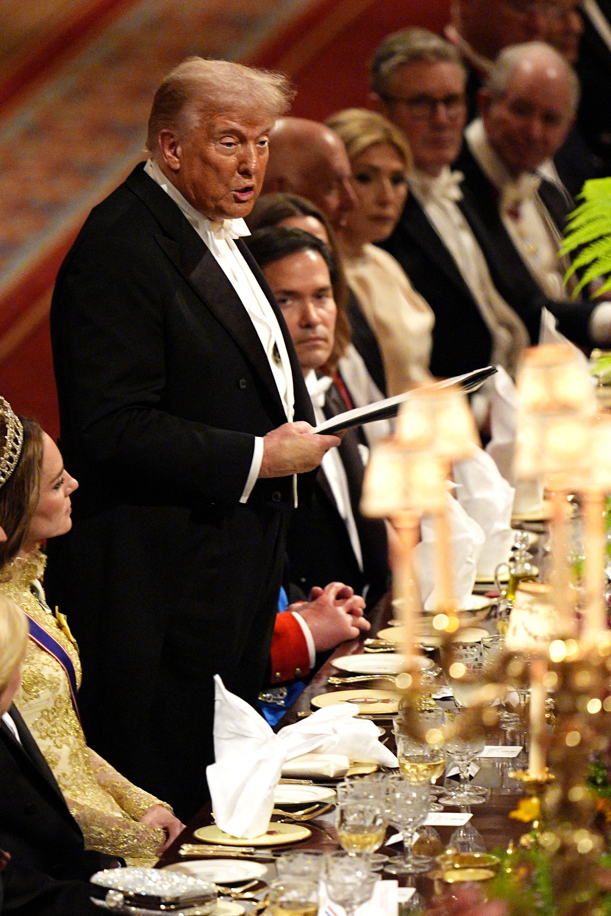 Trump delivering a reside during a State Banquet astatine Windsor Castle past September