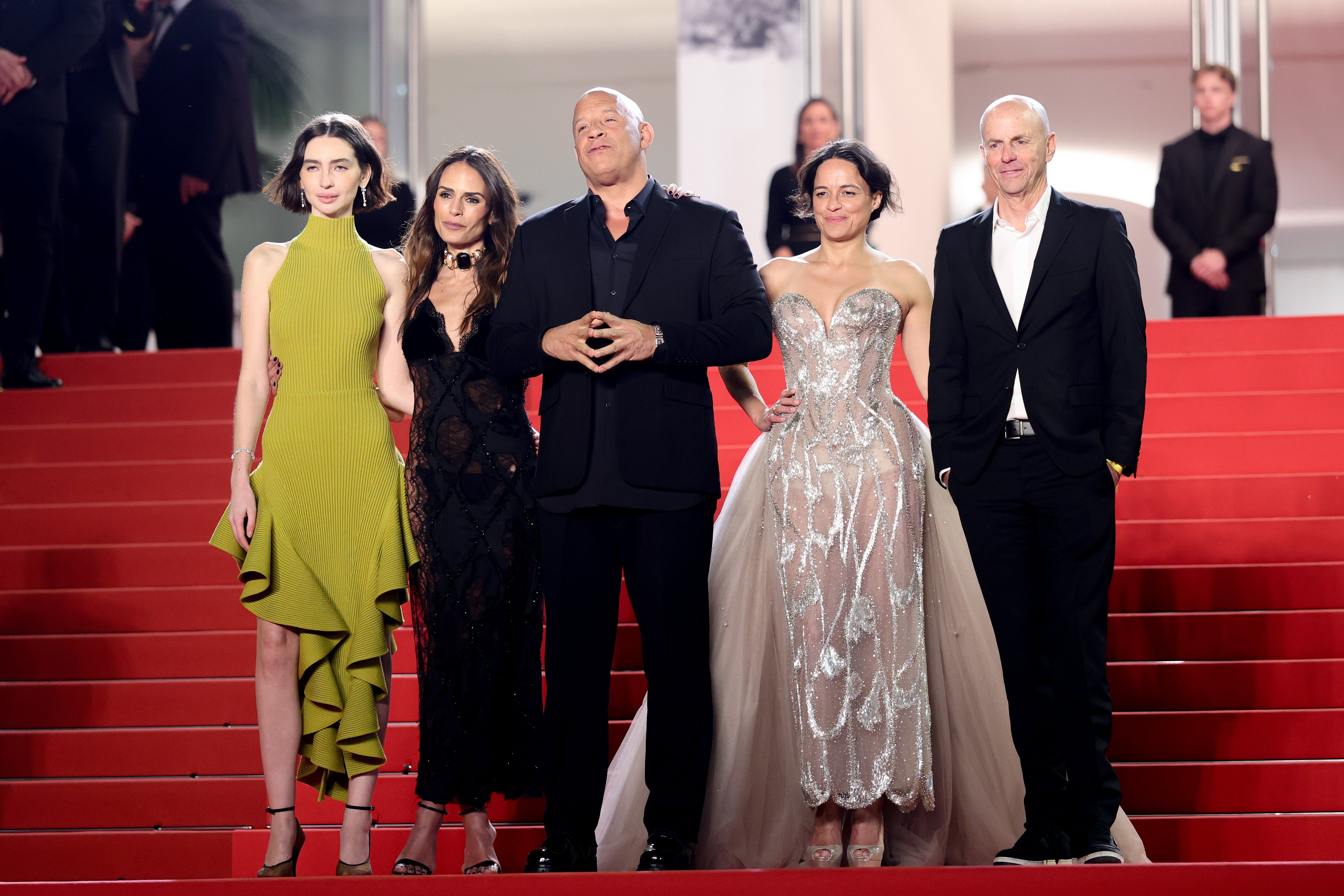 Meadow Walker, Jordana Brewster, Vin Diesel, Michelle Rodriguez, and Neal H Moritz at the 'The Fast And The Furious' screening during the 79th annual Cannes Film Festival