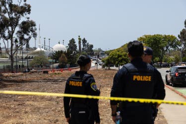 <p>A Police cordon in response to a reported active shooter at the Islamic Center of San Diego in California, on May 18</p>
