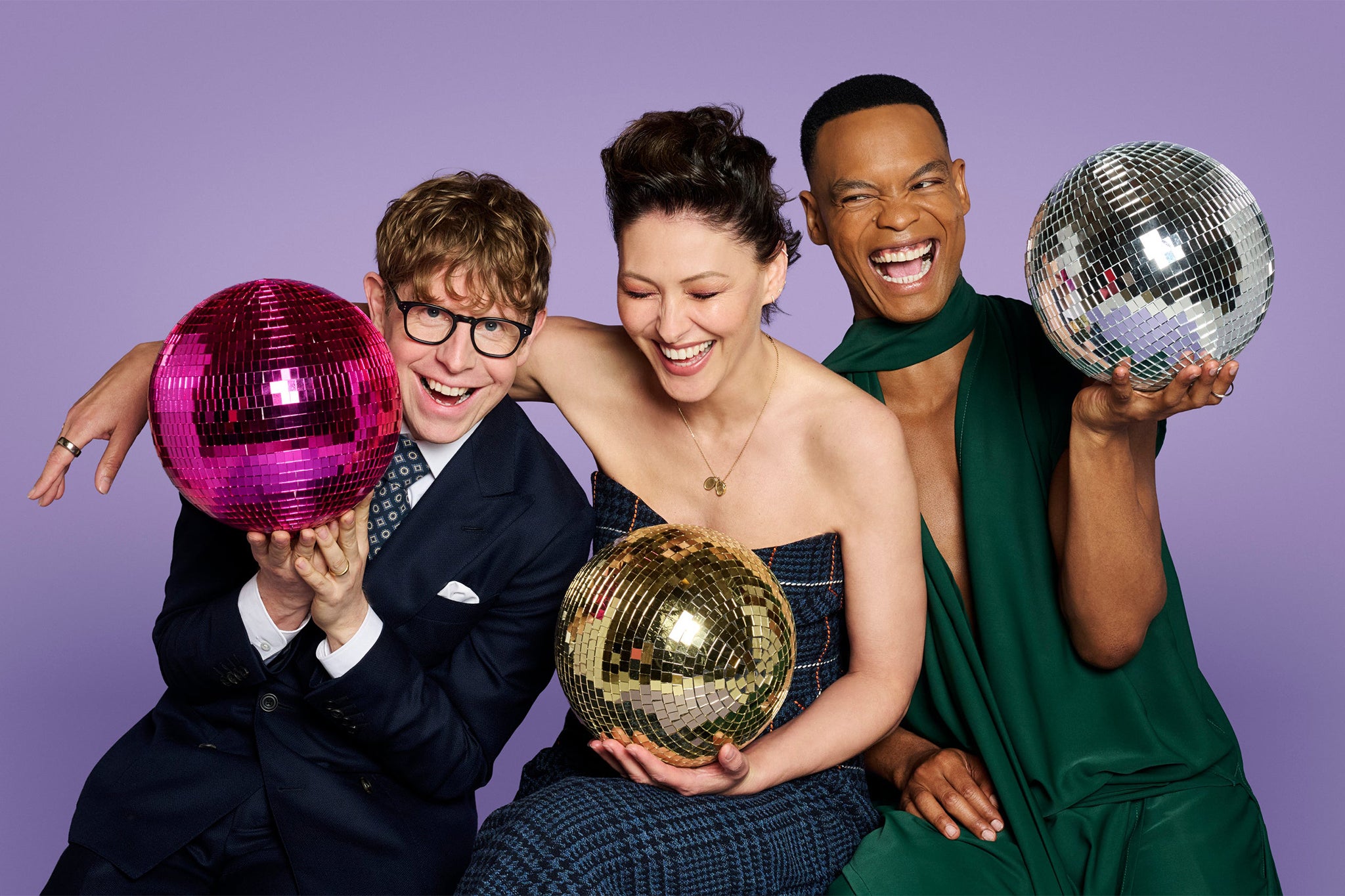 Johannes Radebe with fellow new hosts Josh Widdicombe and Emma Willis