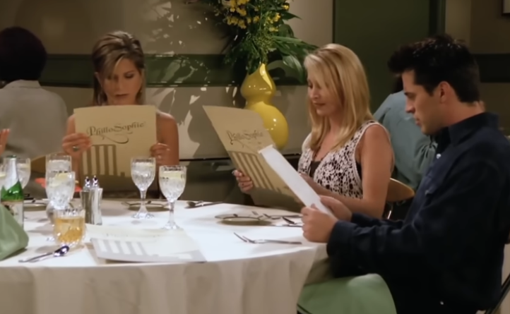 ‘Are these famous chickens?’ Rachel, Phoebe and Joey questioning their life choices in ‘Friends’