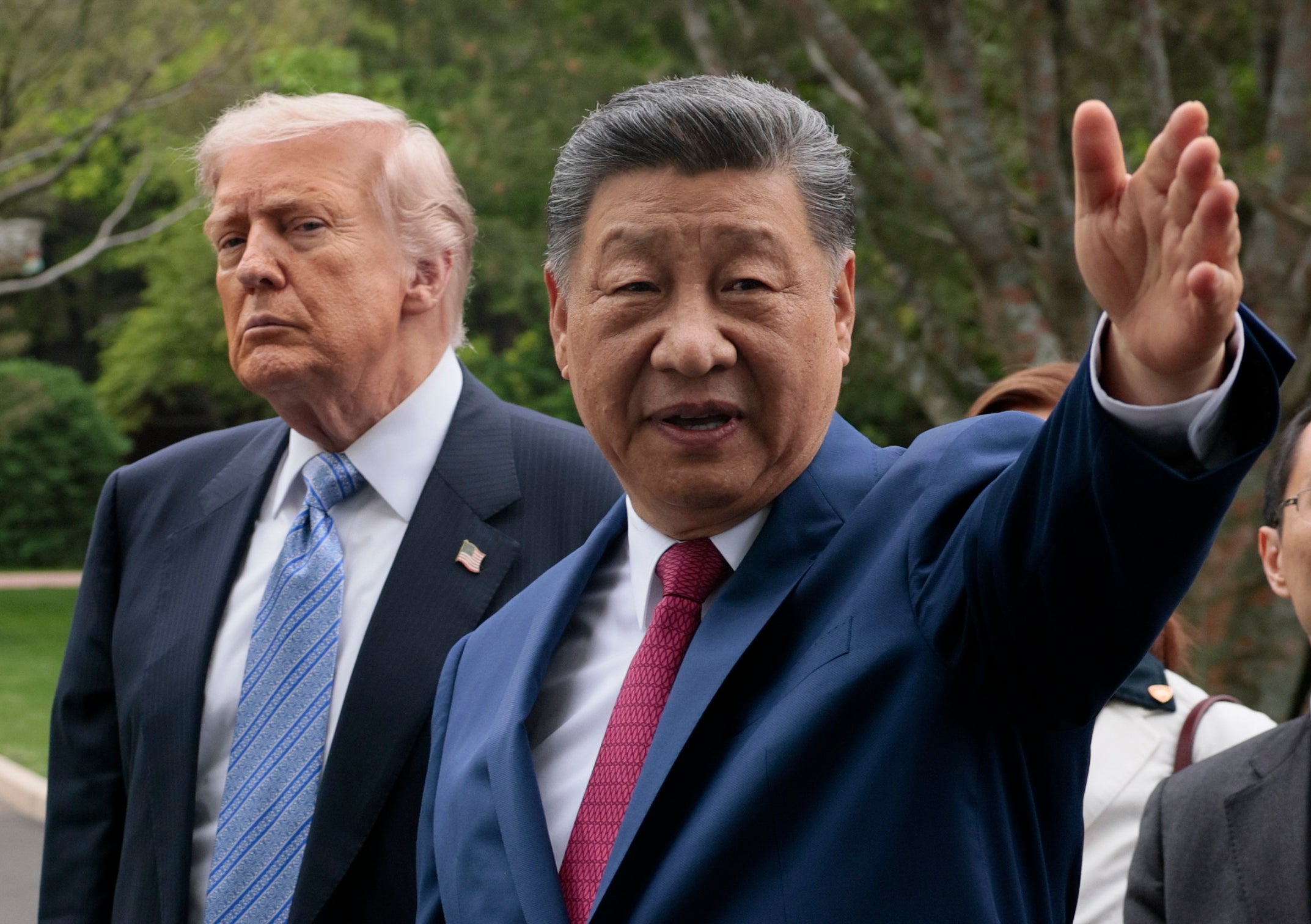 US president Donald Trump and Chinese president Xi Jinping circuit Zhongnanhai Garden connected May 15, 2026 successful Beijing, China