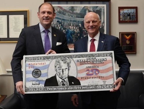Trump officials at the Treasury Department are pushing to create a new $250 bill with the president’s face on it – similar to a design shared by Rep. Andy Barr earlier this year–to mark the nation’s 250th anniversary, according to a report