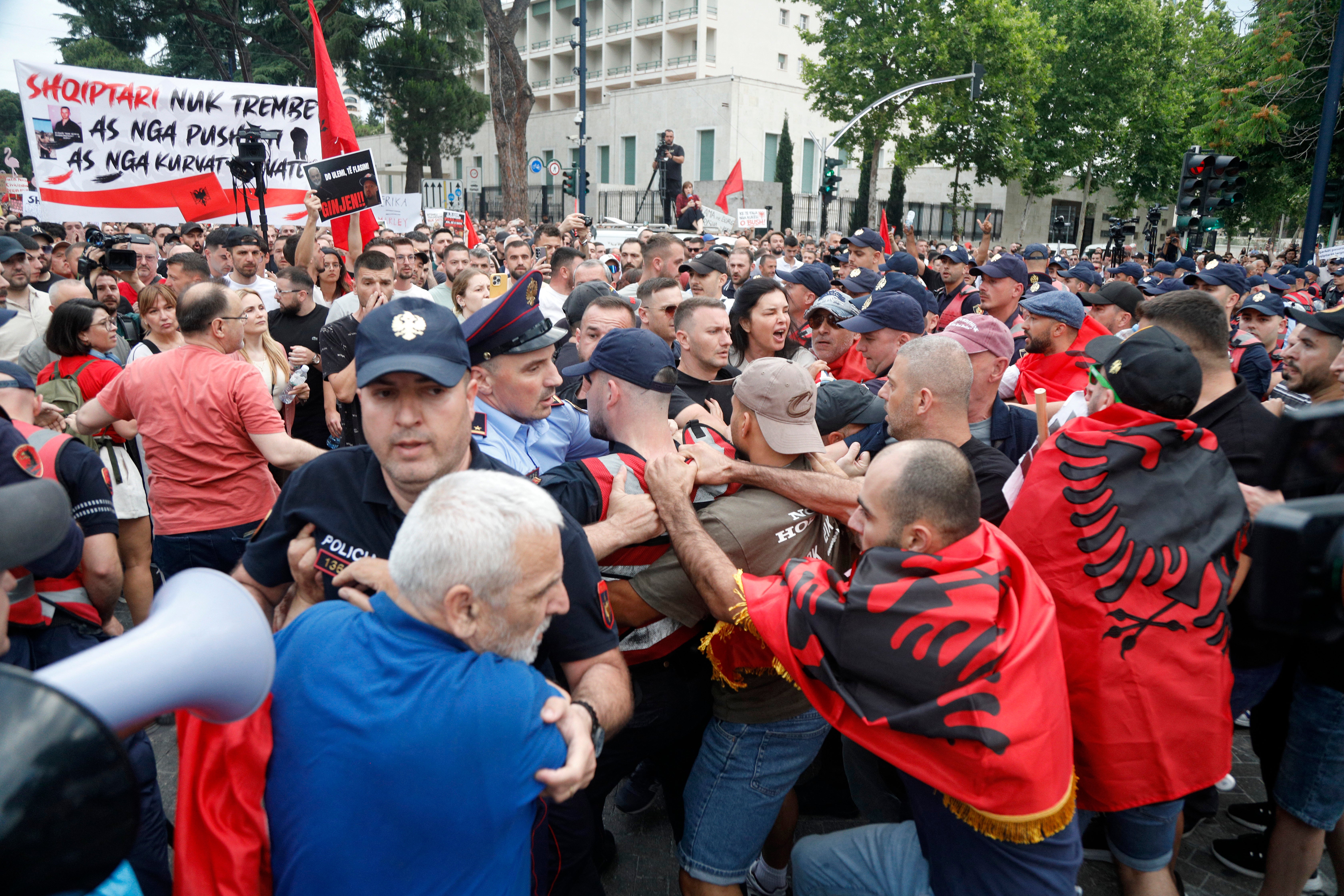 Protestors conflict pinch constabulary during a objection successful beforehand of nan premier minister's agency connected Wednesday