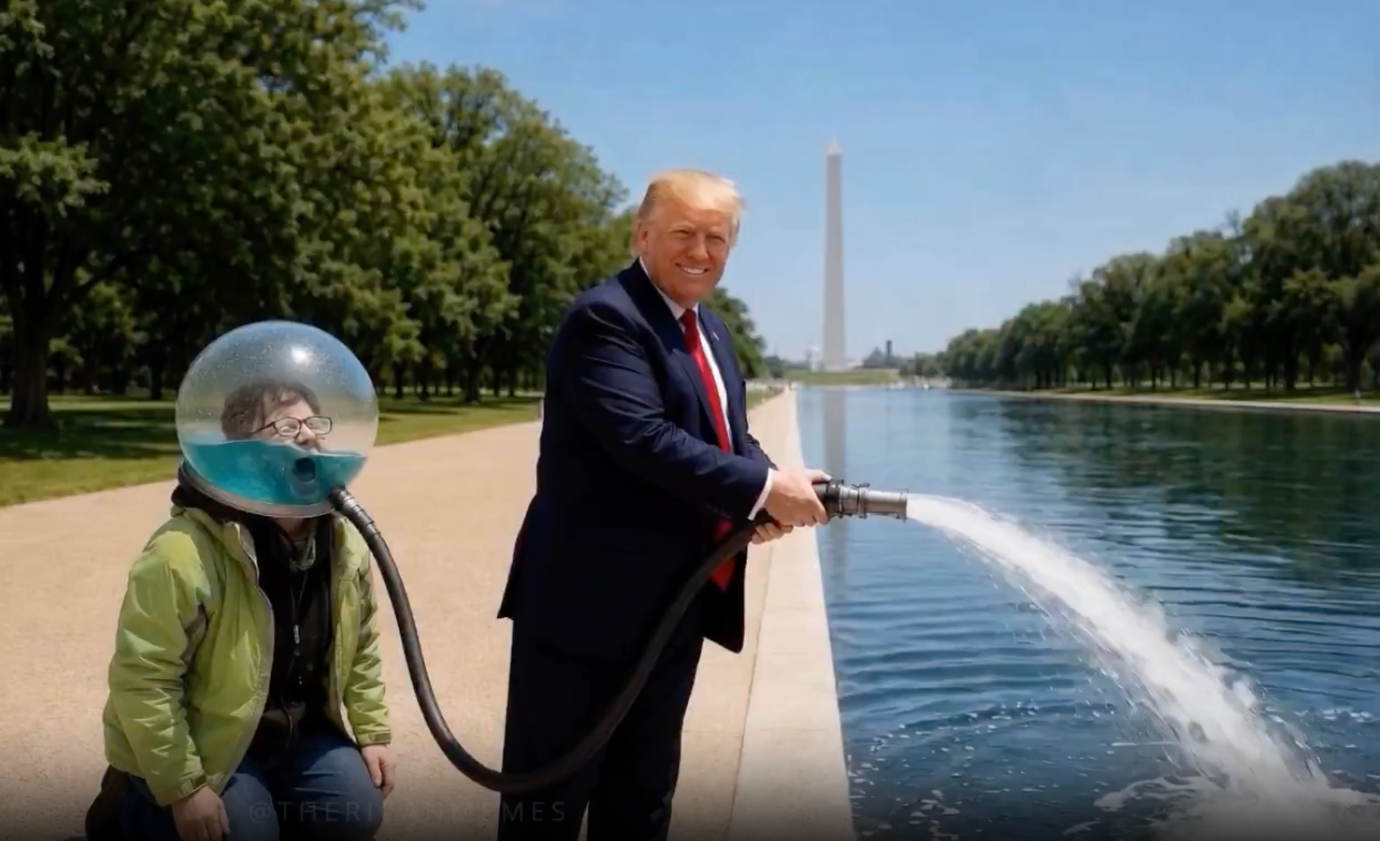 On Thursday night, President Donald Trump shared an AI video of himself filling nan Reflecting Pool pinch tears