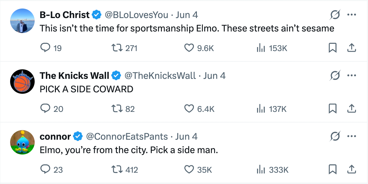 Os fãs dos Knicks não tiveram tempo para a imparcialidade de Elmo