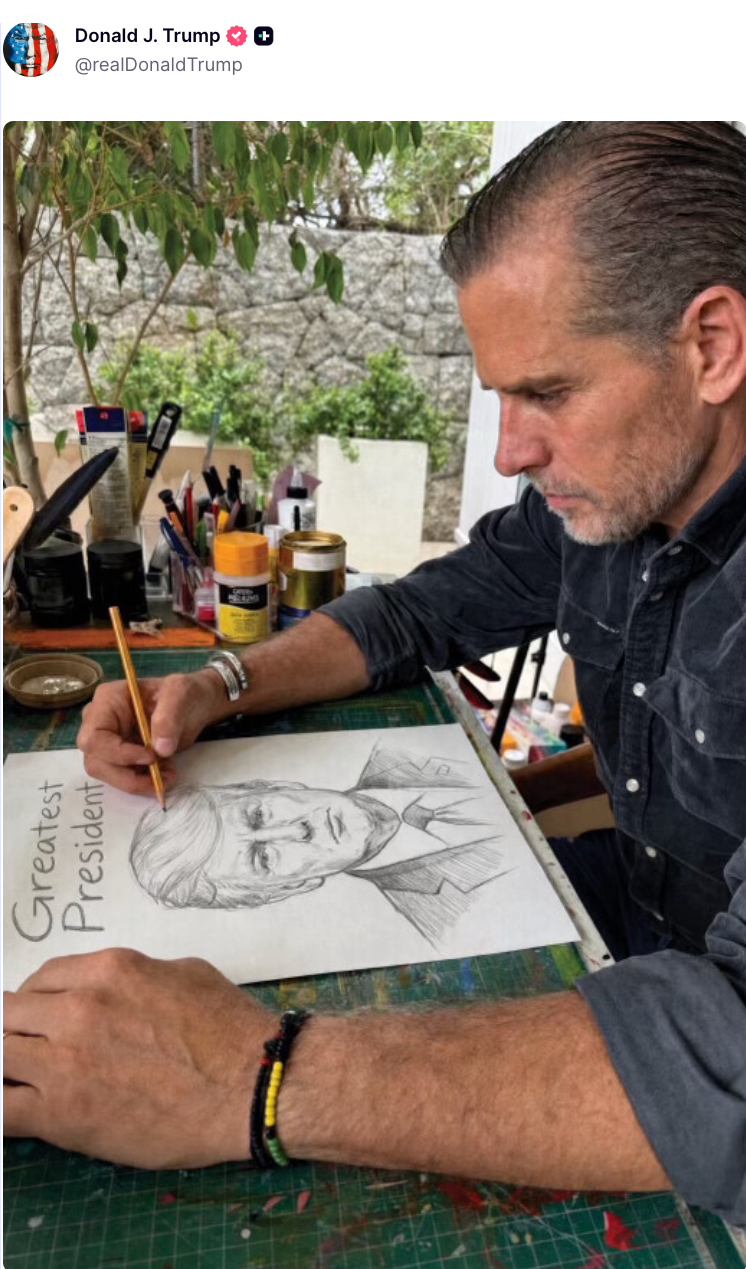 Trump spoofs Hunter Biden connected Truth Social aft nan second derides his 'checkered past'