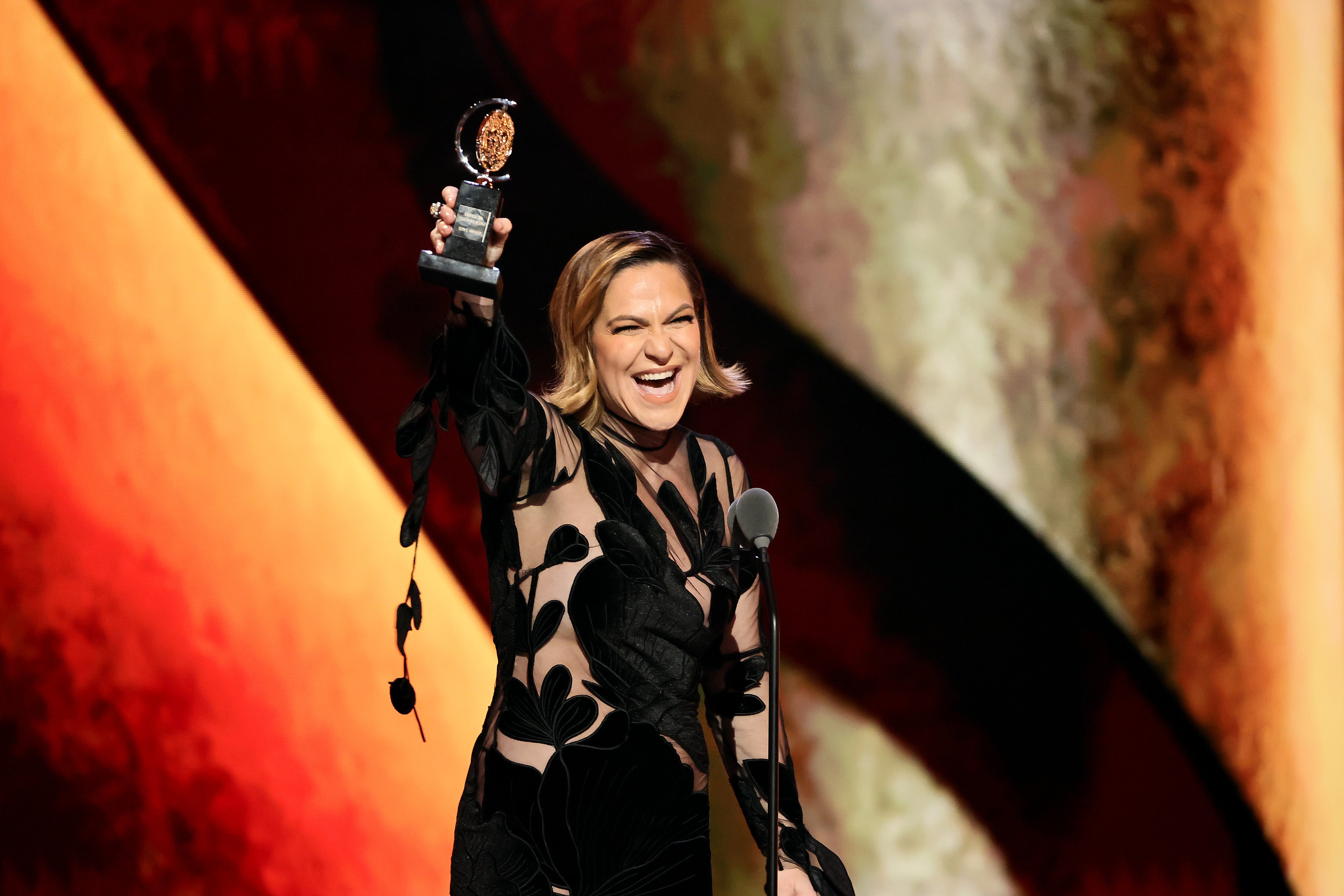 Shoshana Bean accepts the Tony for Best Performance by an Actress in a Featured Role in a Musical for 'The Lost Boys'