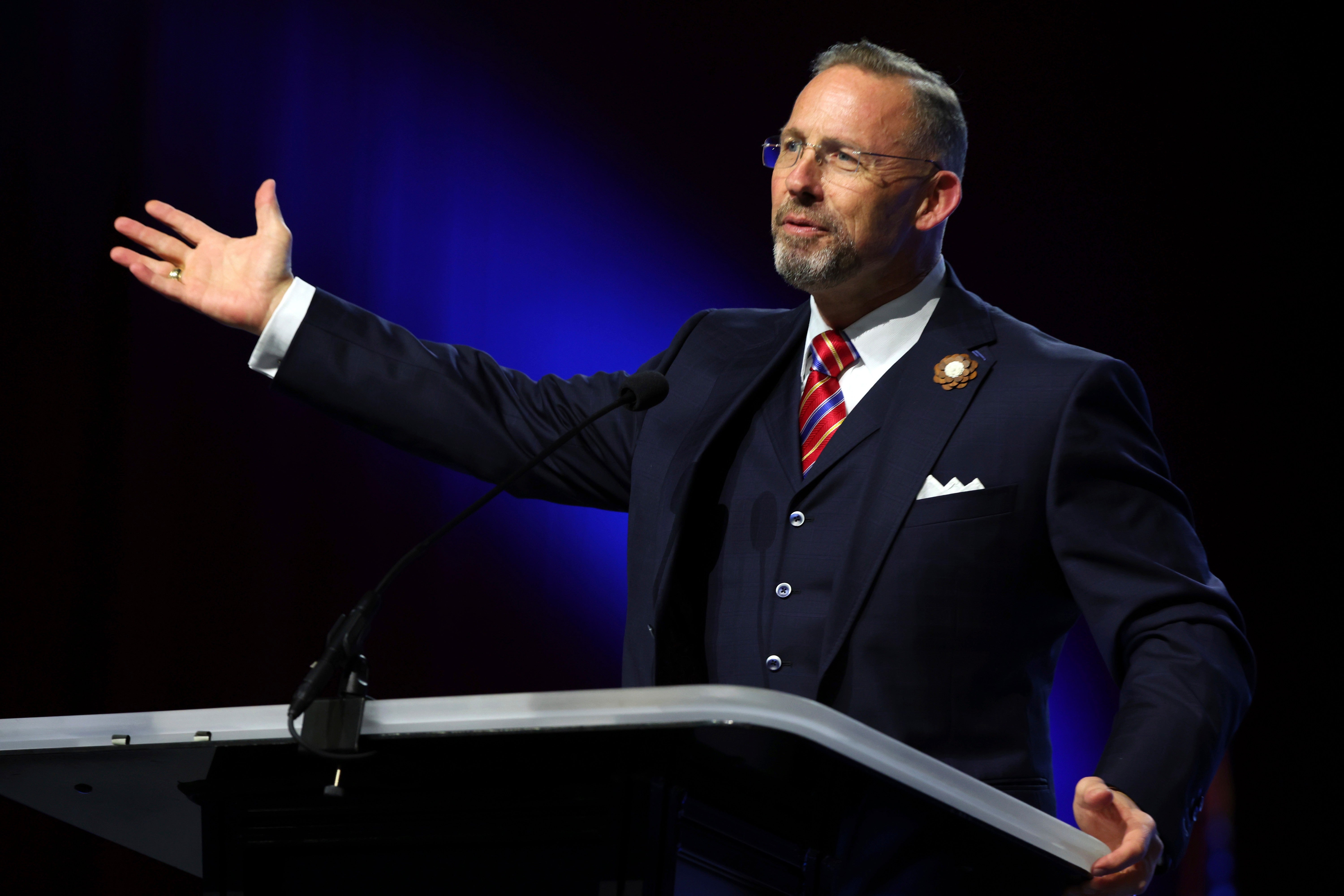 Southern Baptist Convention President Clint Pressley gives nan President's Address during nan 2025 SBC Annual Meeting