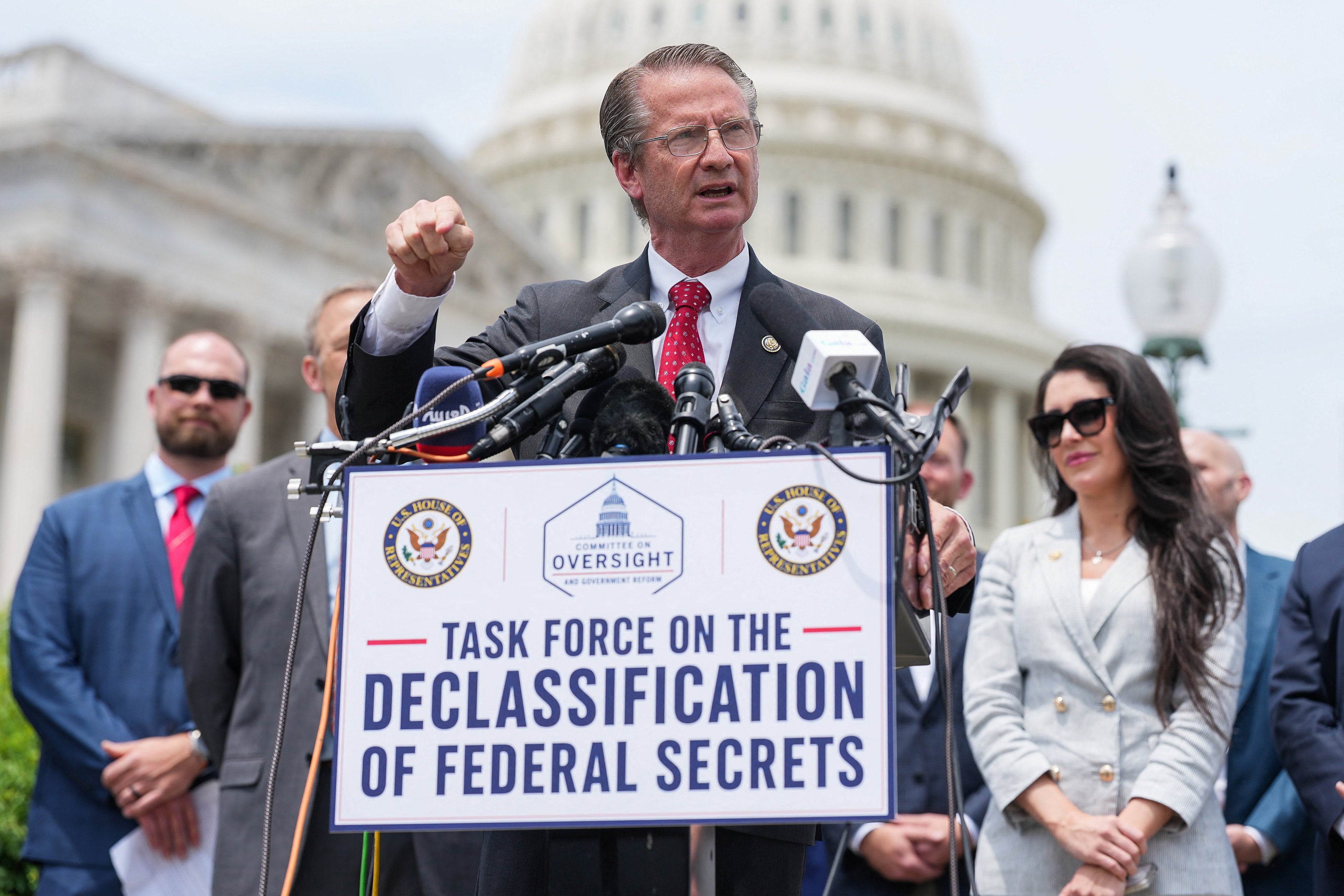 U.S. Representative Tim Burchett (R-TN) speaks during a news conference on the declassification of federal secrets related to unidentified aerial phenomena on Capitol Hill in Washington, D.C.,