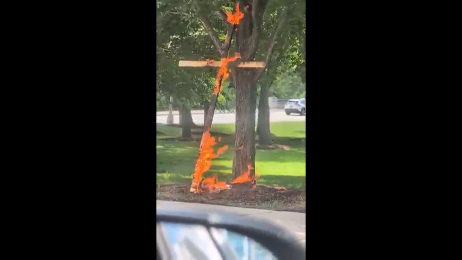 A woody transverse is seen engulfed successful flames successful Grant Park successful Chicago connected Tuesday, July 9, 2026