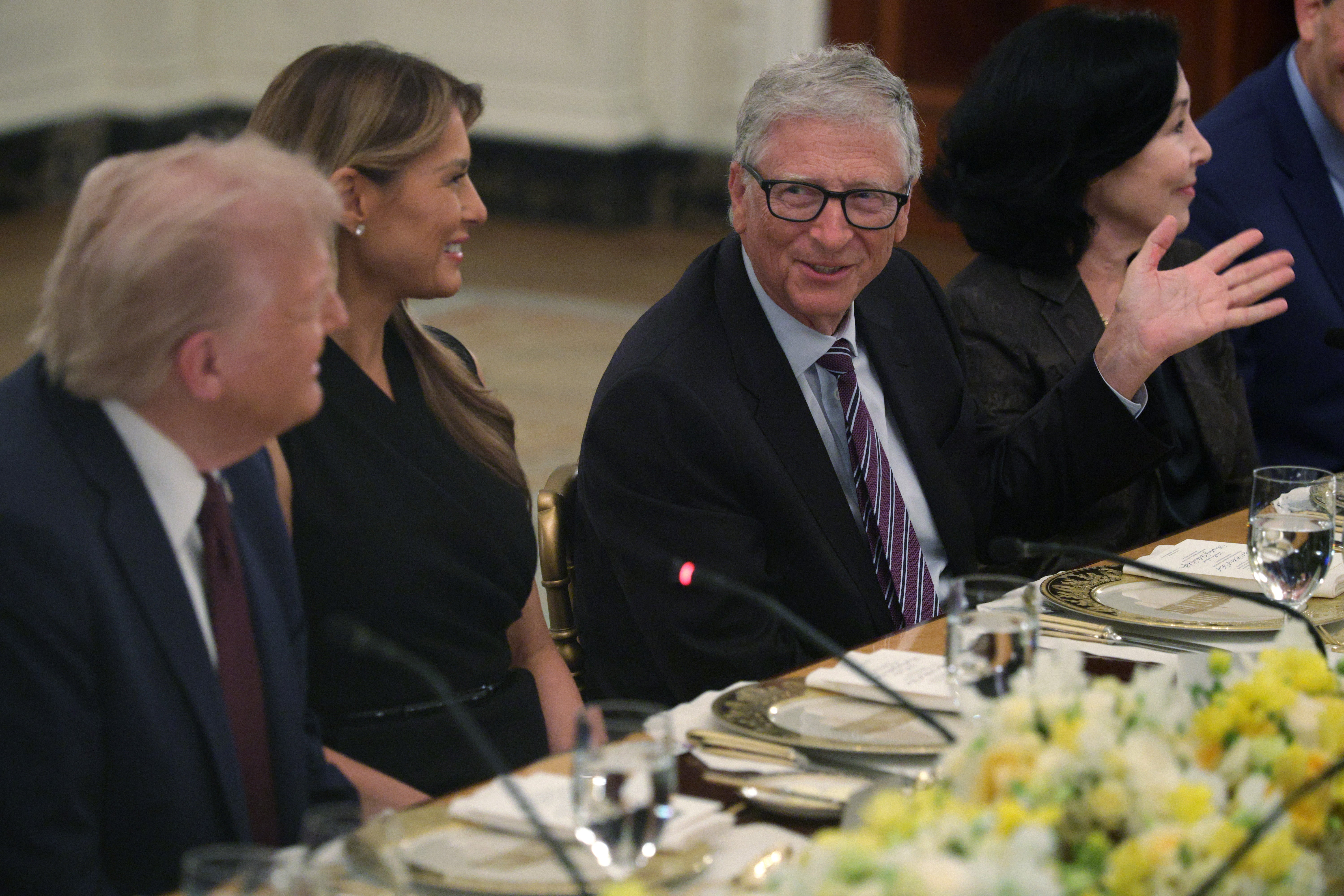 Microsoft Co-Founder Bill Gates speaks during a meal astatine nan State Dining Room of nan White House