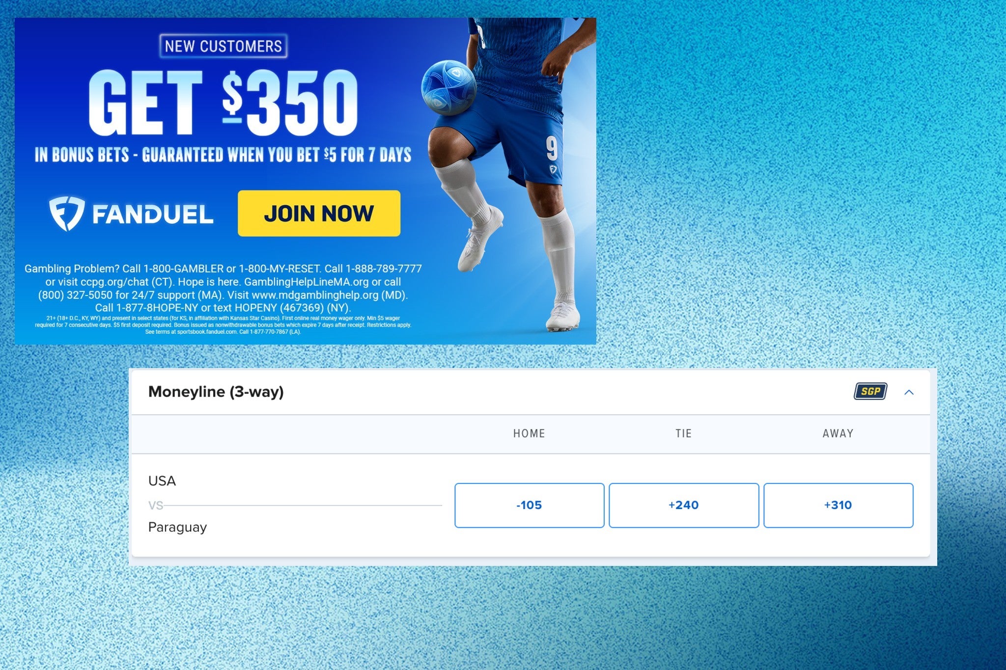 FanDuel USA vs Paraguay World Cup promo: Claim $350 in bonus bets for betting $5 for seven days