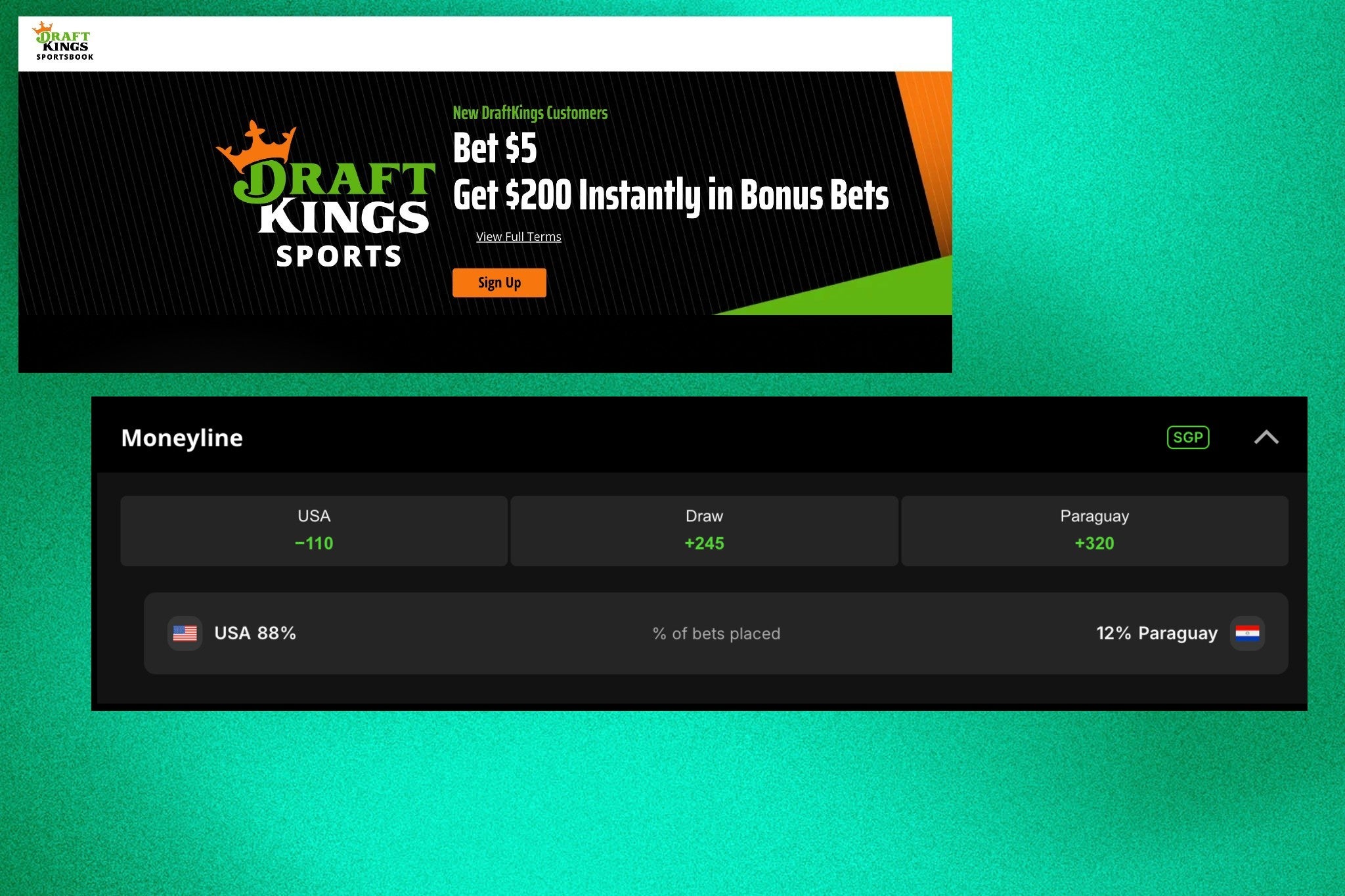 DraftKings USA vs Paraguay soccer promo: $200 in bonus bets instantly for betting $5