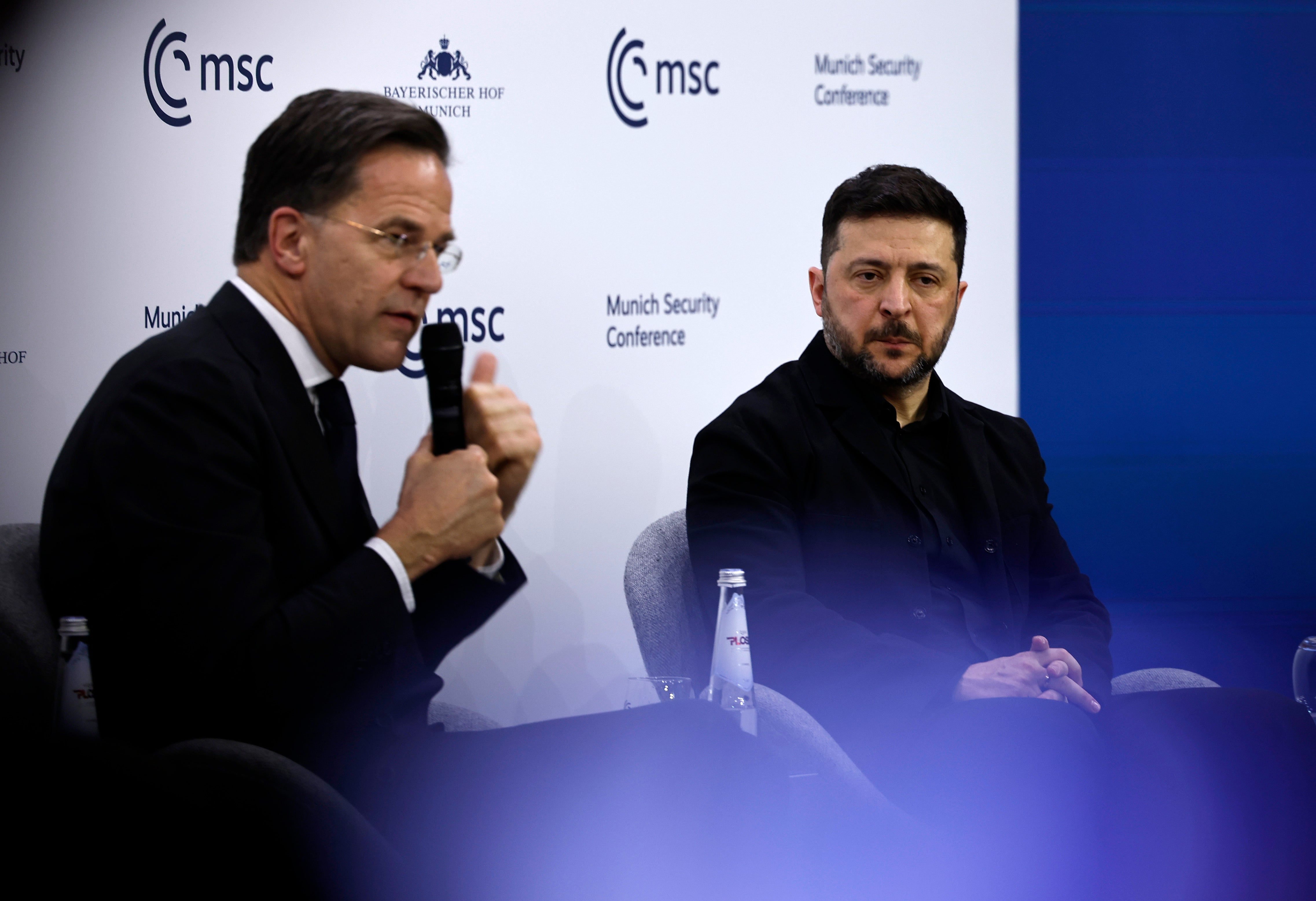 Ukrainian president Volodymyr Zelensky and wide caput of nan NATO Mark Rutte talk connected shape astatine nan 62nd Munich Security Conference connected February 14, 2026