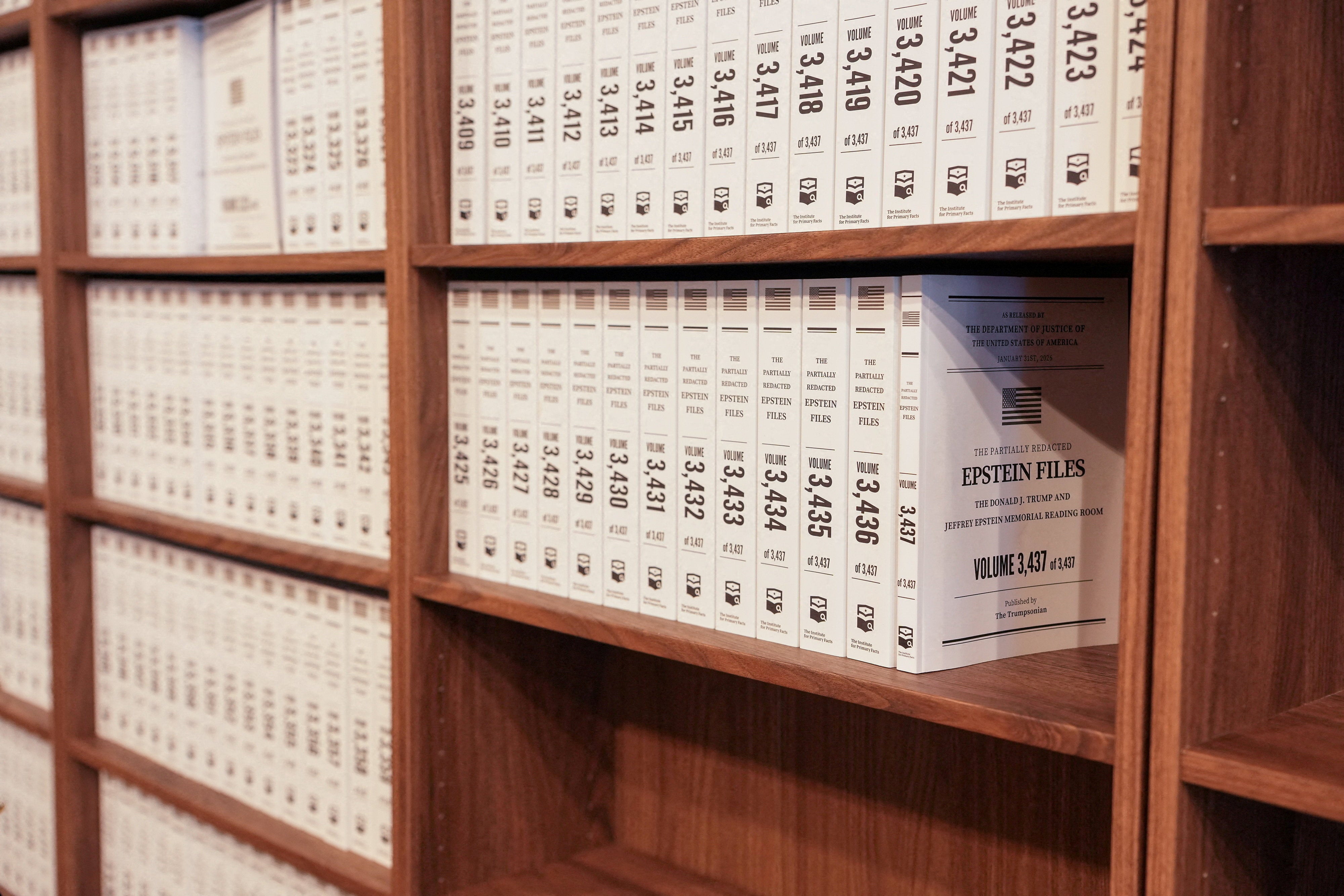 The reference room contains difficult copies of nan Epstein Files published by nan Department of Justice, bound arsenic 800-page books successful much than 3,400 volumes