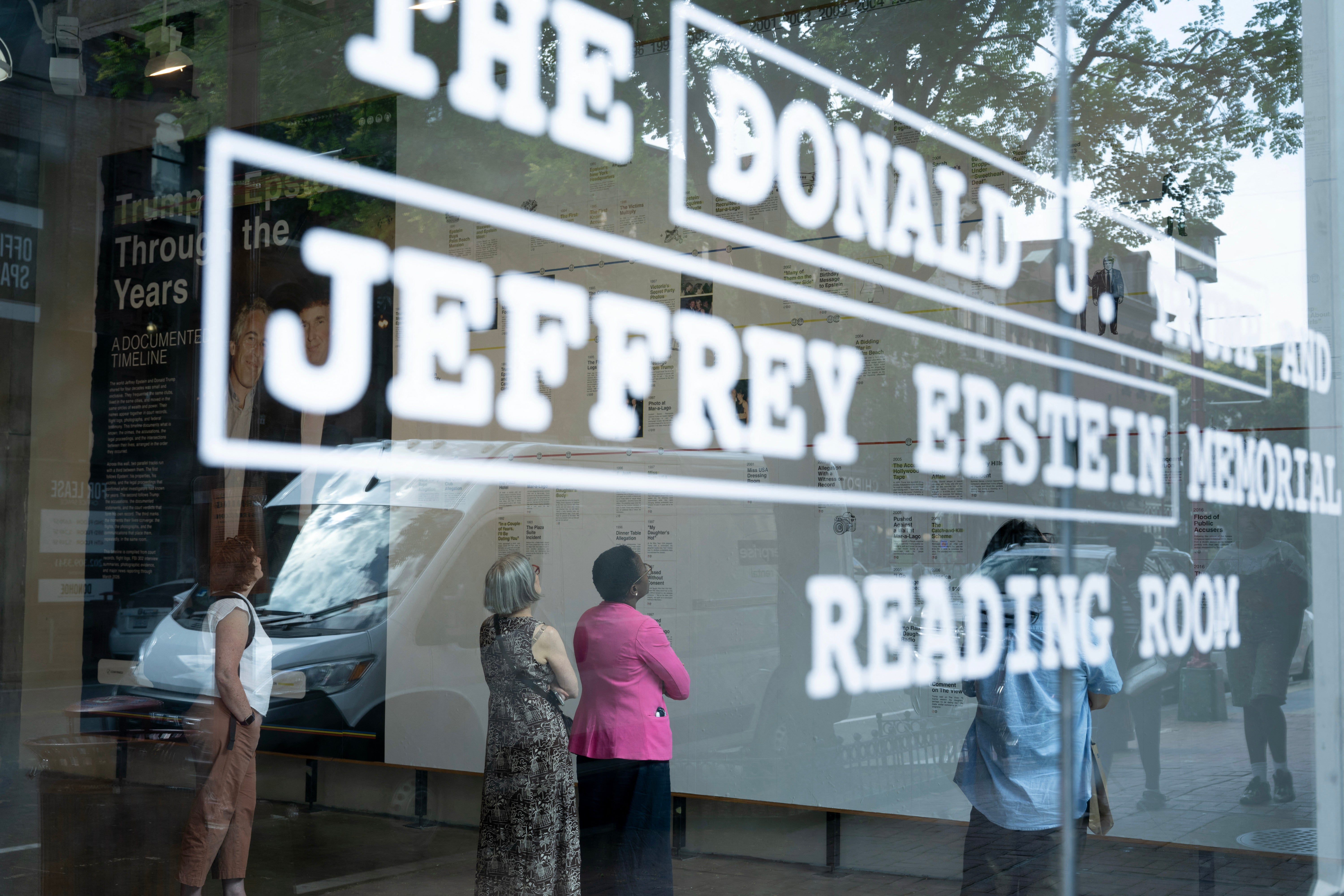 People sojourn nan pop-up grounds "Donald J. Trump and Jeffrey Epstein Memorial Reading Room" wherever 3,437 bound volumes of nan "Epstein Files" are connected show successful Washington, DC, connected June 9, 2026. (Photo by Brendan Smialowski / AFP via Getty Images)