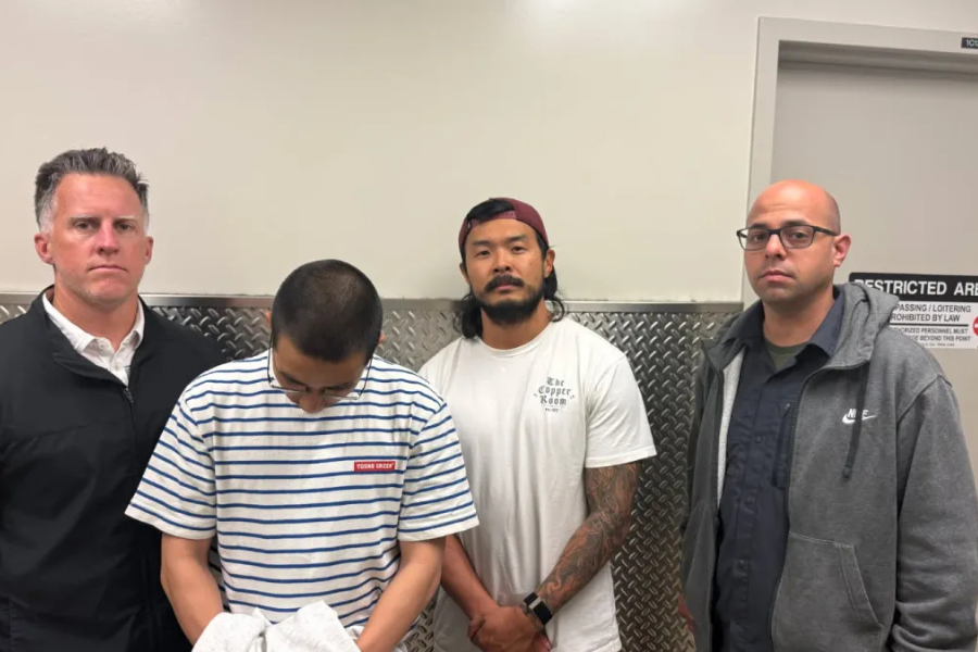 Kim, pictured pinch his caput down, is expected to look prosecution successful some Santa Clara and Orange counties for nan alleged murders