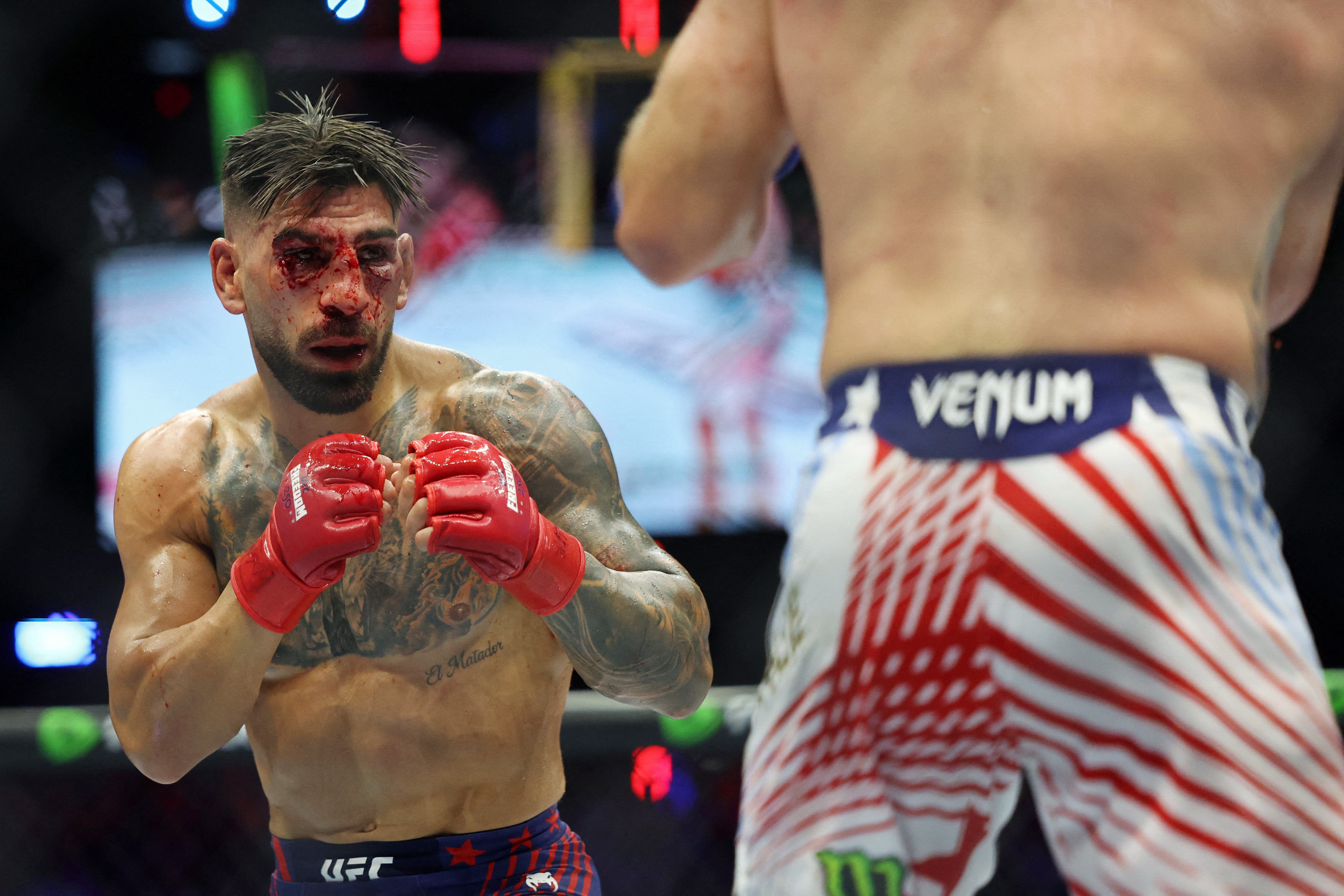 Ilia Topuria (red gloves) was battered early by Justin Gaethje during UFC Freedom 250 connected nan White House South Lawn and could hardly spot done nan humor and swelling earlier nan conflict was called