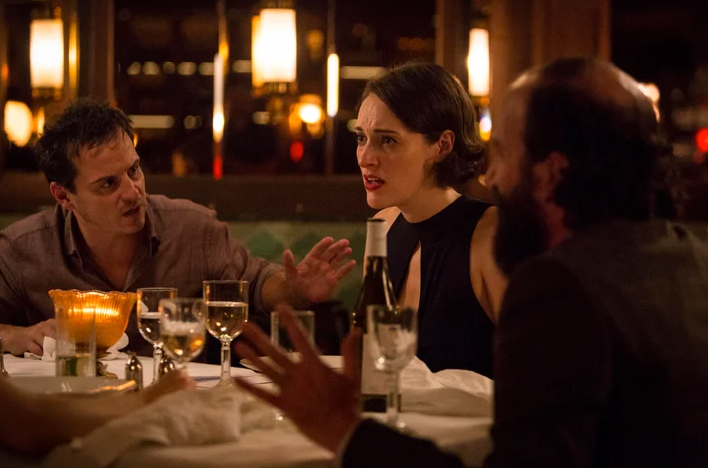 Phoebe Waller-Bridge speaking out during an uncomfortable family dinner in ‘Fleabag’