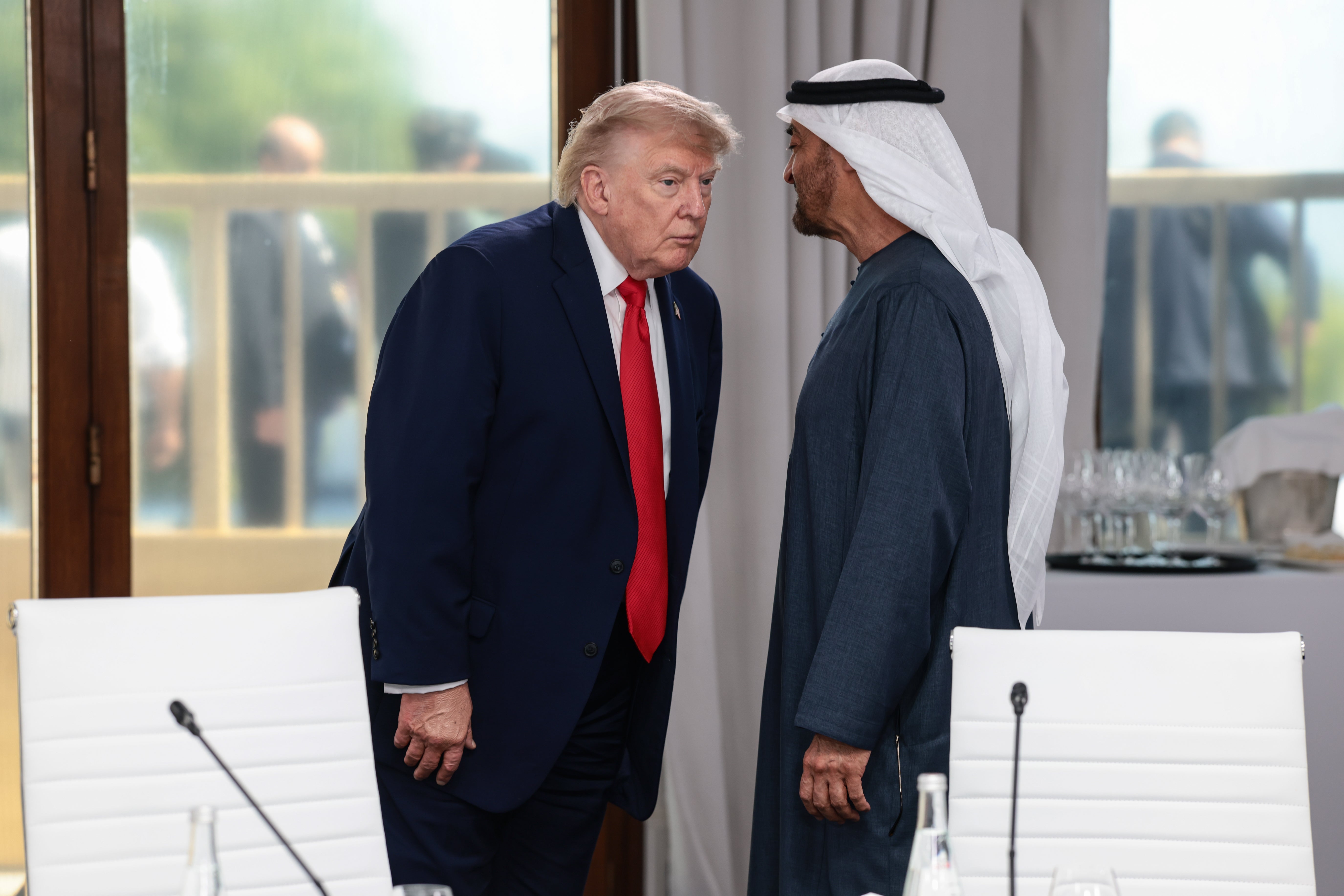 President Donald Trump pinch United Arab Emirates President Sheikh Mohamed bin Zayed Al-Nahyan astatine nan G7 acme France. Much of Trump's overseas licensing income past twelvemonth came from projects linked to nan UAE