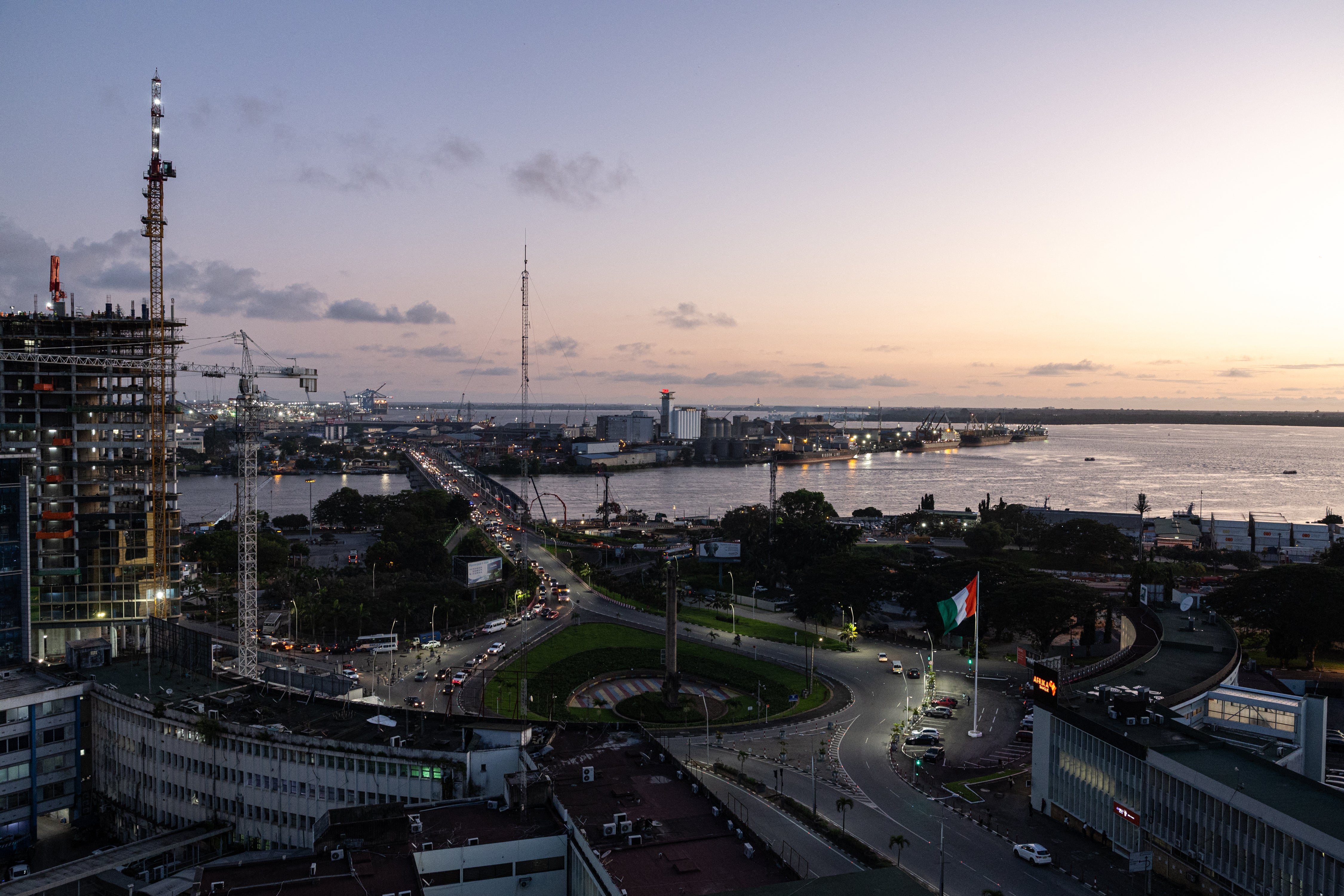 A wide position of roads starring up to nan larboard of Abidjan, which is nan commercialized hub of Côte d'Ivoire