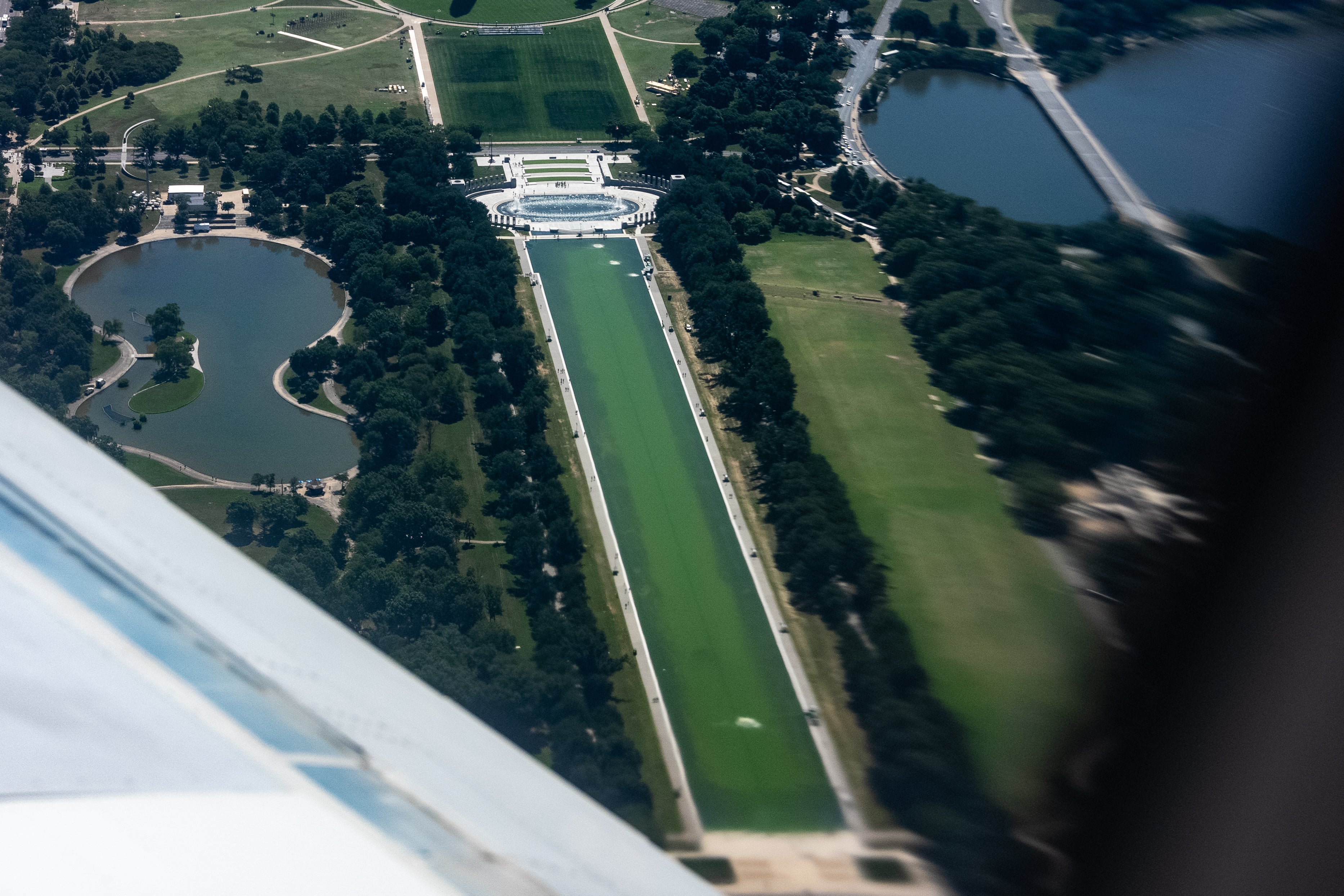 An aerial position of nan 2,000-foot excavation shows its waters person turned agleam green