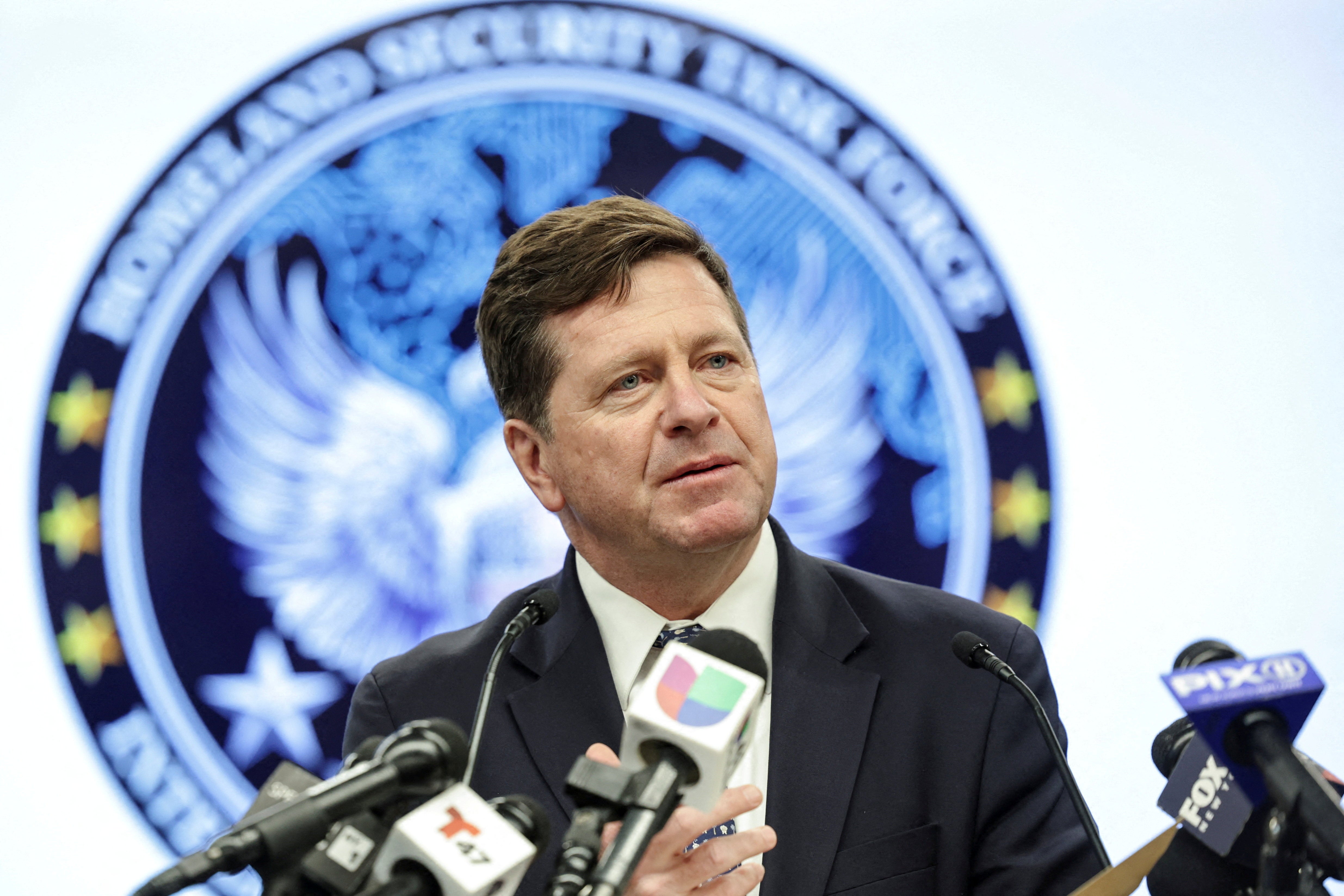 Jay Clayton, United States Attorney for nan Southern District of New York, speaks during a property convention successful New York City