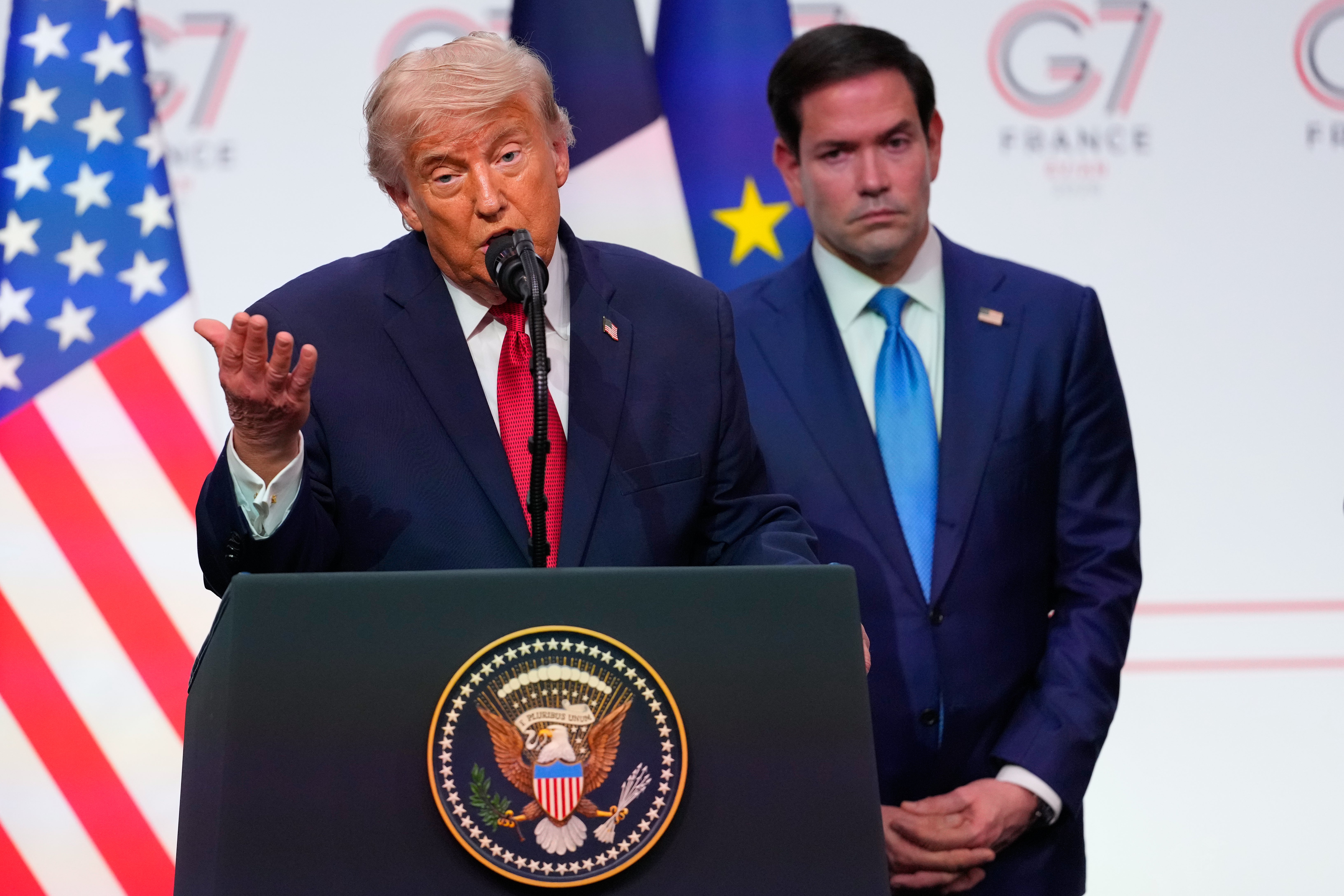 United States Secretary of State Marco Rubio stood down Trump arsenic nan president discussed boasted of his Iran scheme astatine nan G7
