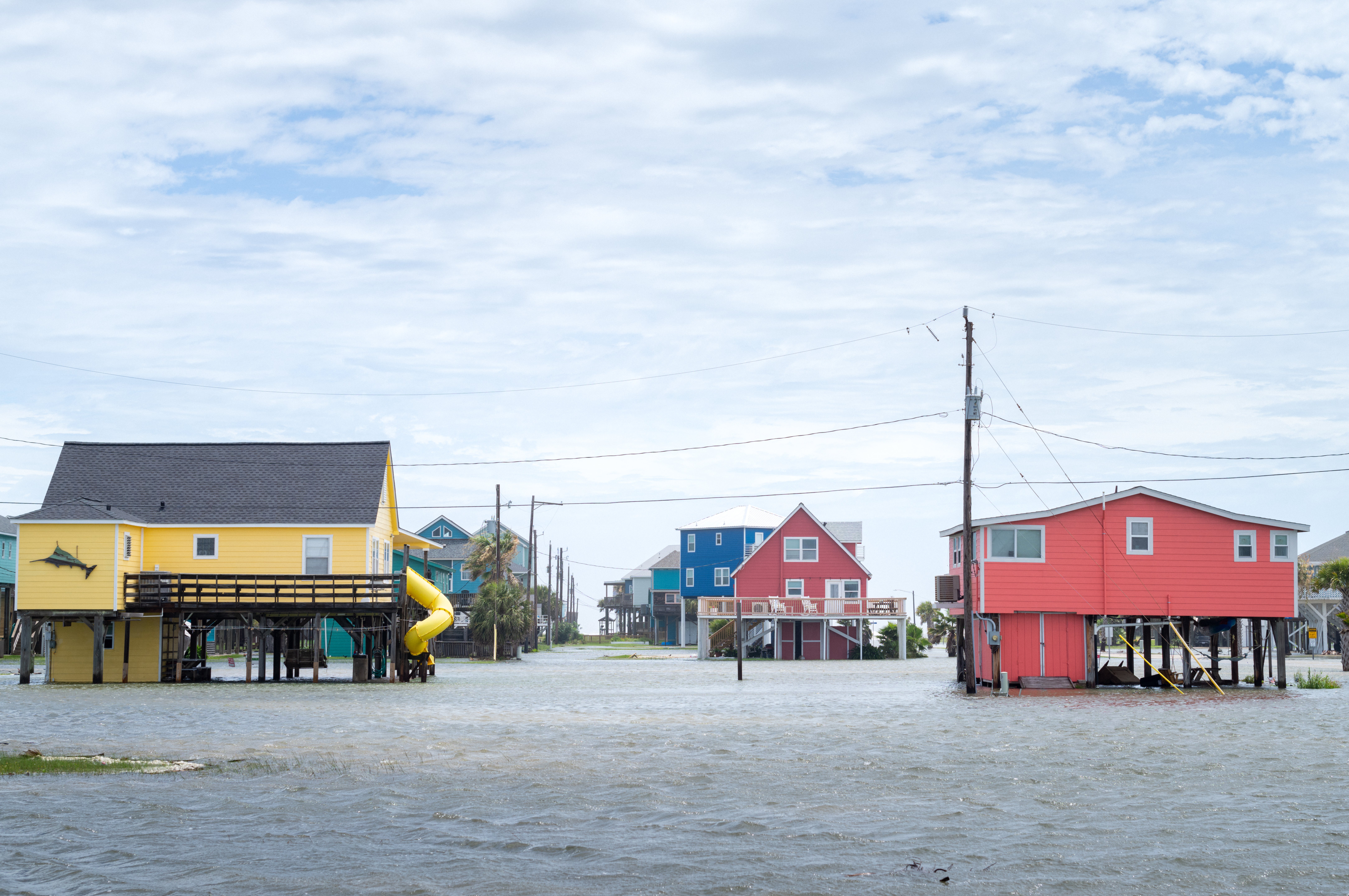 Floodwater surrounds a vicinity aft Tropical Storm Arthur made landfall