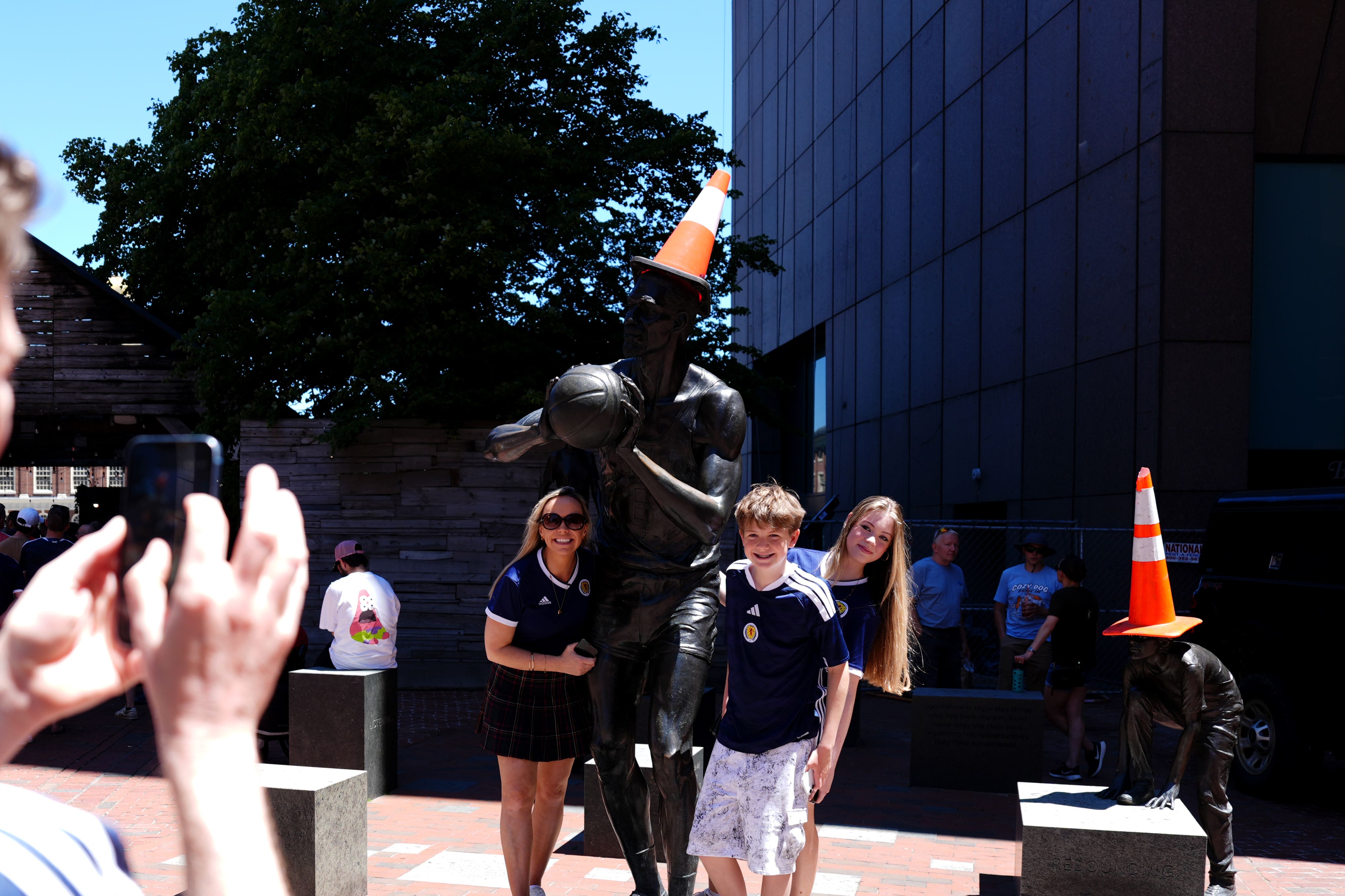 <p>Scotland fans have been placing cones around the city (Andrew Milligan/PA)</p>