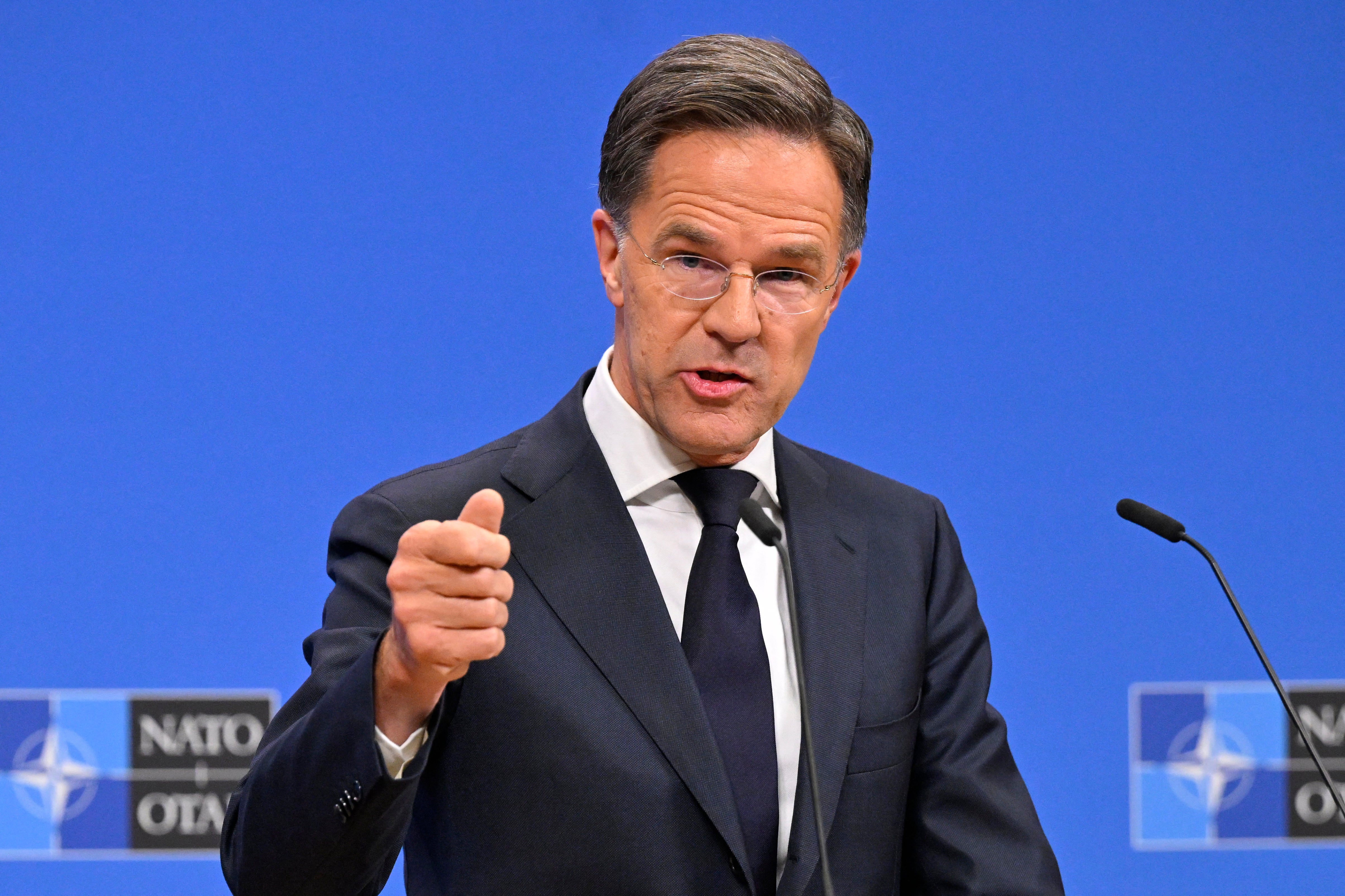 NATO Secretary General Mark Rutte holds a property convention connected nan sidelines of a NATO Defence Ministers gathering astatine nan NATO headquarters, successful Brussels, connected June 18, 2026. (Photo by JOHN THYS / AFP via Getty Images)