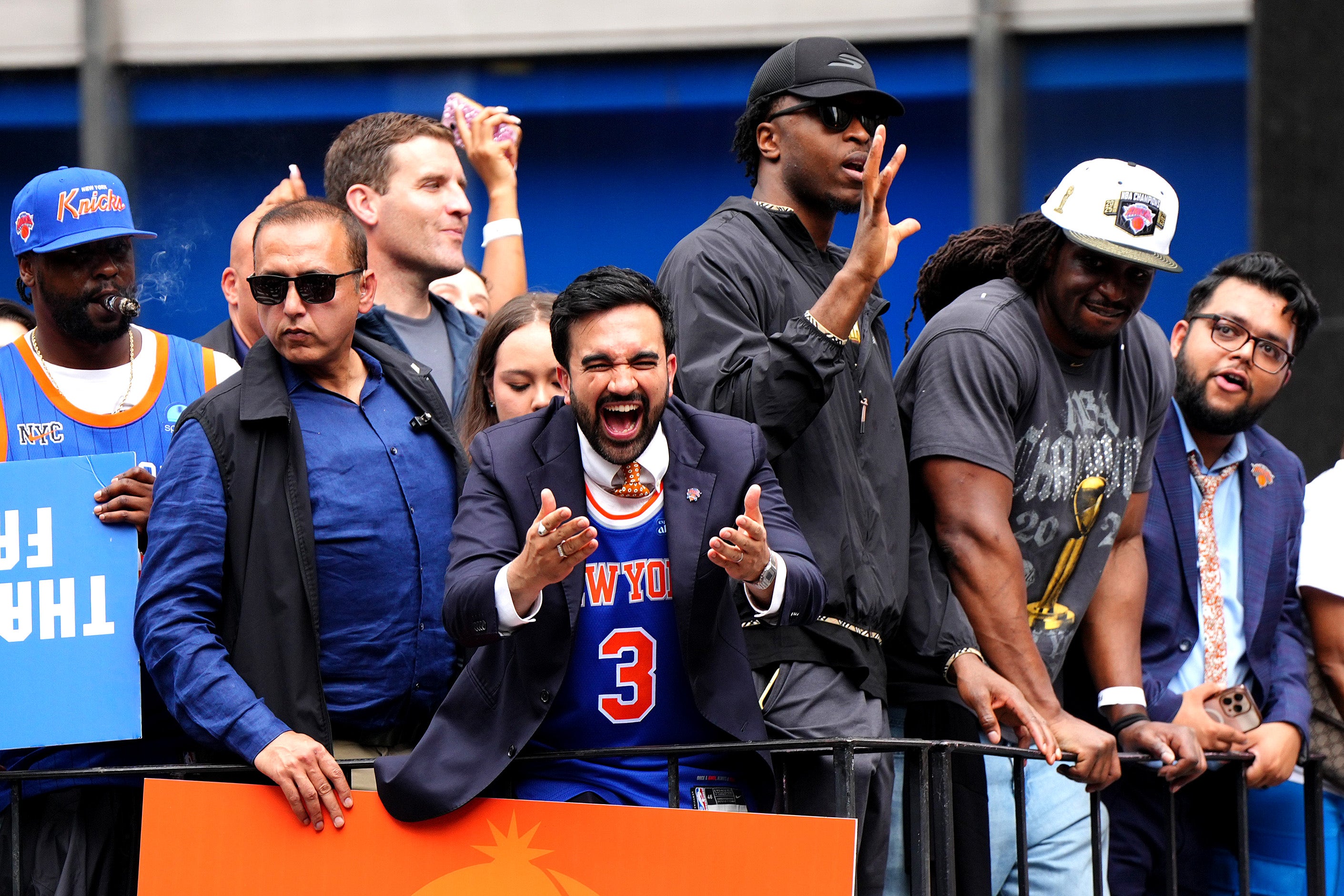 A banner honoring Knicks guardant Dillion Jones mistakenly had NBA fable Patrick Ewing’s retired number connected it