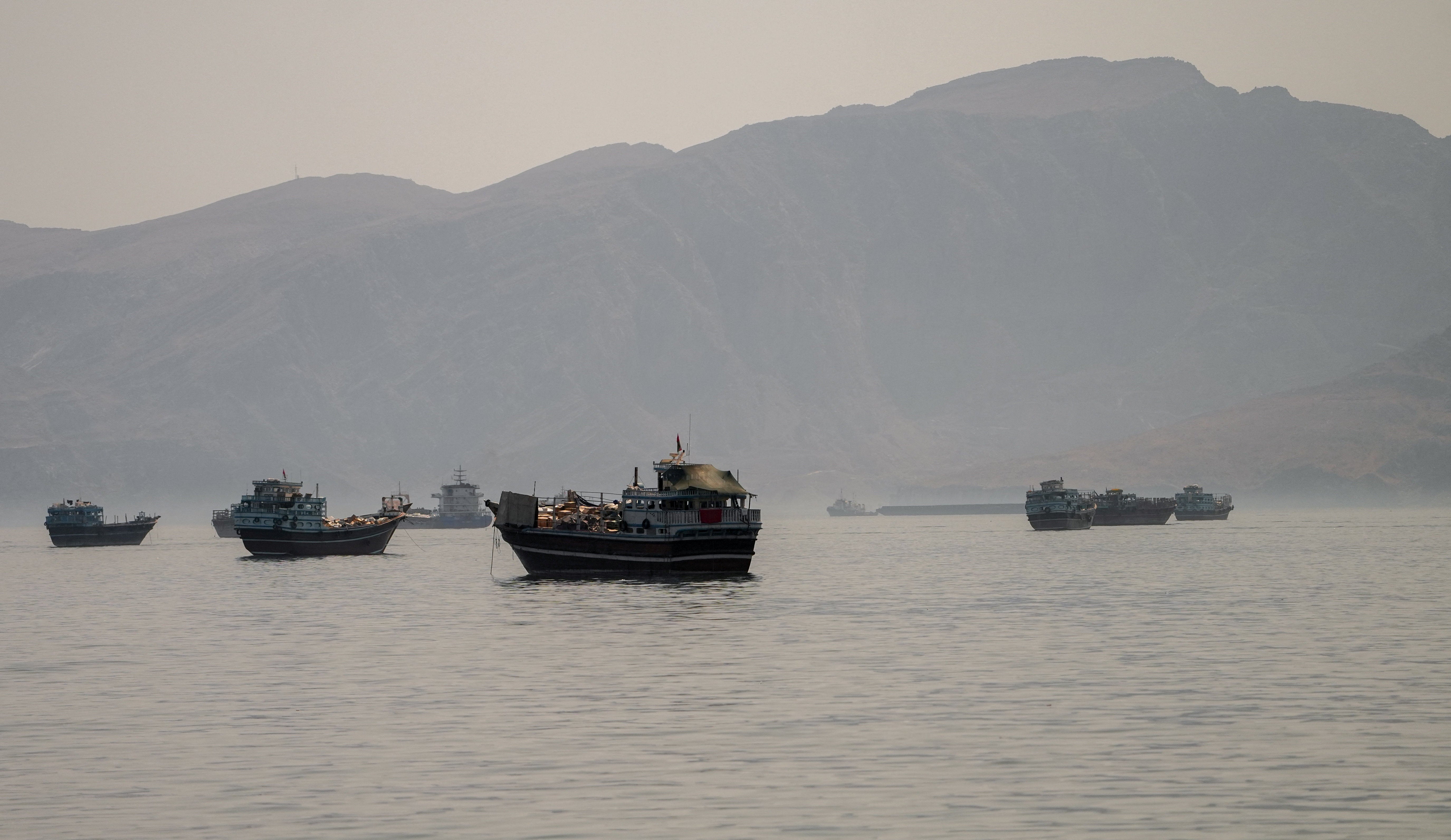 Vessels are anchored successful nan Strait of Hormuz, arsenic seen from Musandam, Oman