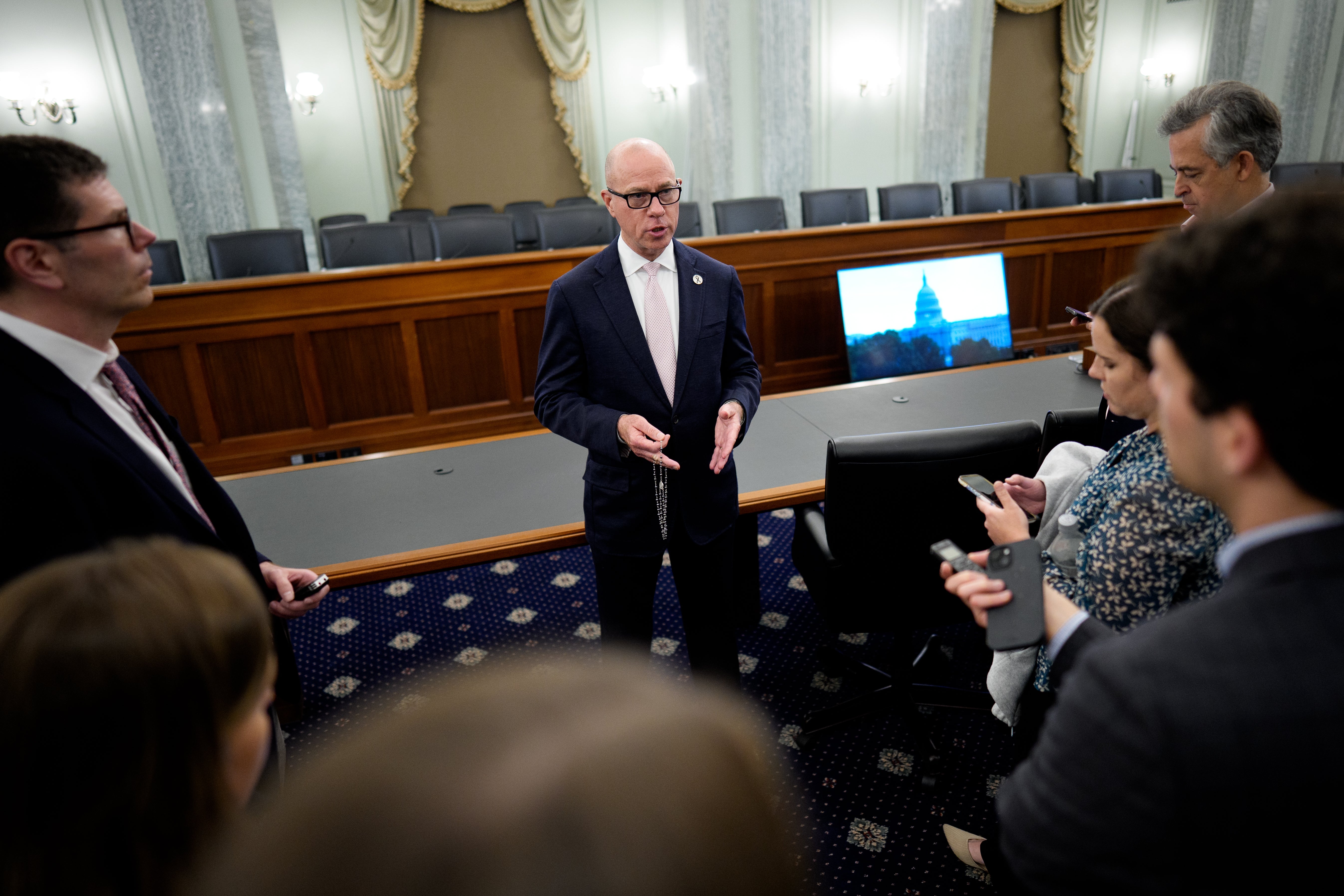 Federal Aviation Administration (FAA) Administrator Bryan Bedford speaks to reporters pursuing a Senate Committee connected Commerce, Science, and Transportation, Subcommittee connected Aviation, Space, and Innovation proceeding connected Capitol Hill