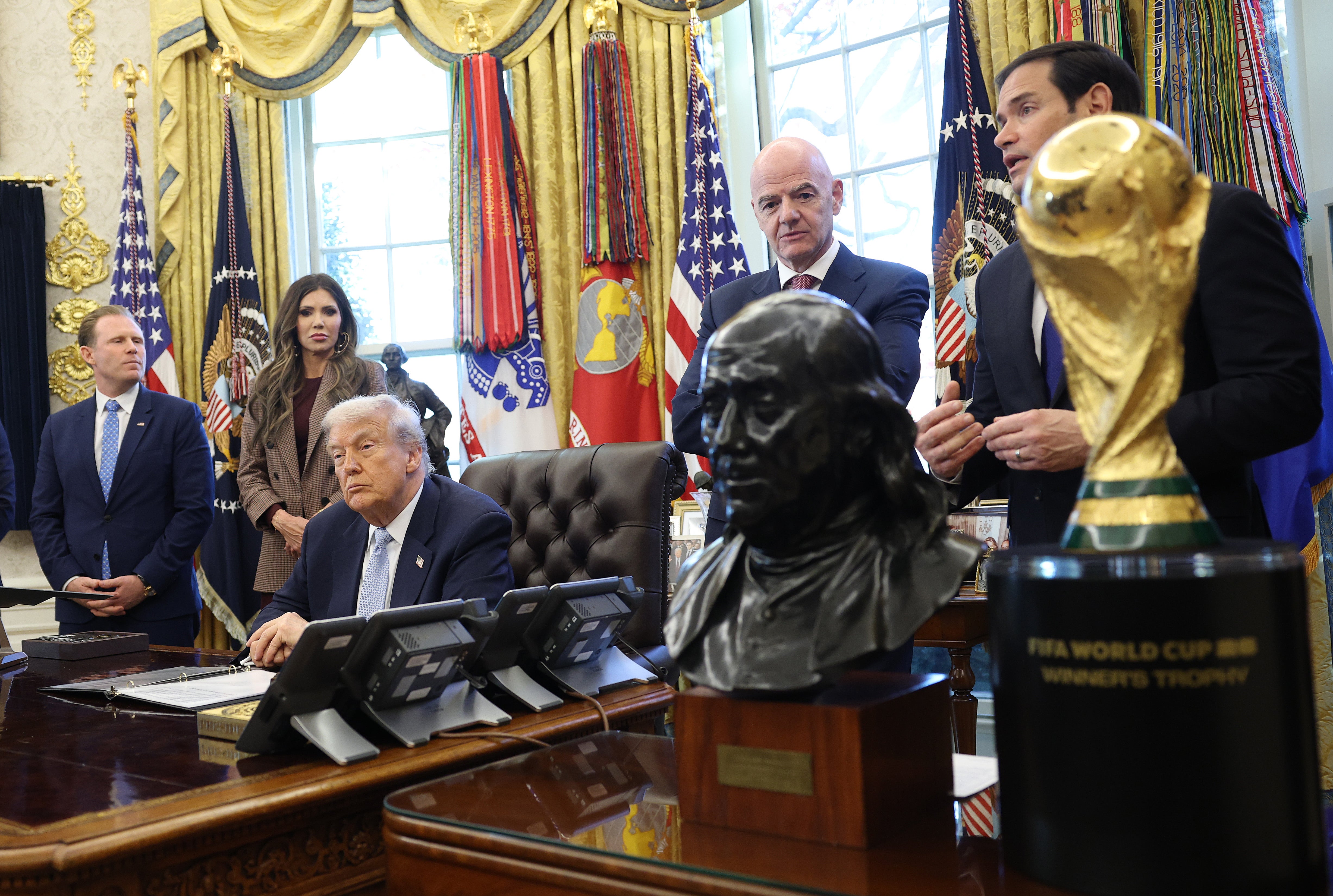 Trump pinch nan White House Task Force connected nan FIFA World Cup and FIFA President Gianni Infantino astatine nan White House. The president has yet to be a World Cup match