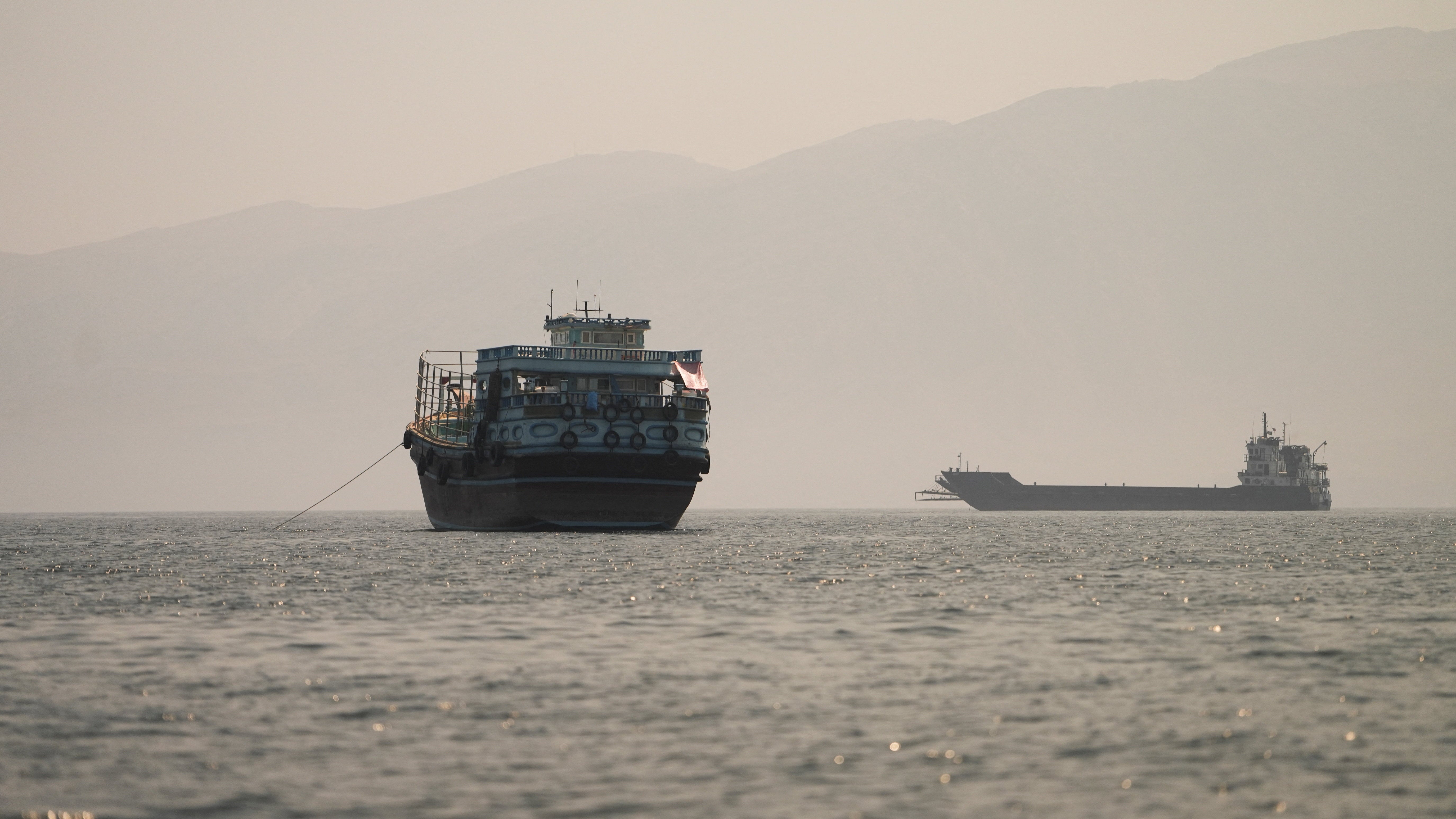 Vessels astatine nan Strait of Hormuz, arsenic seen from Musandam, Oman, June 22