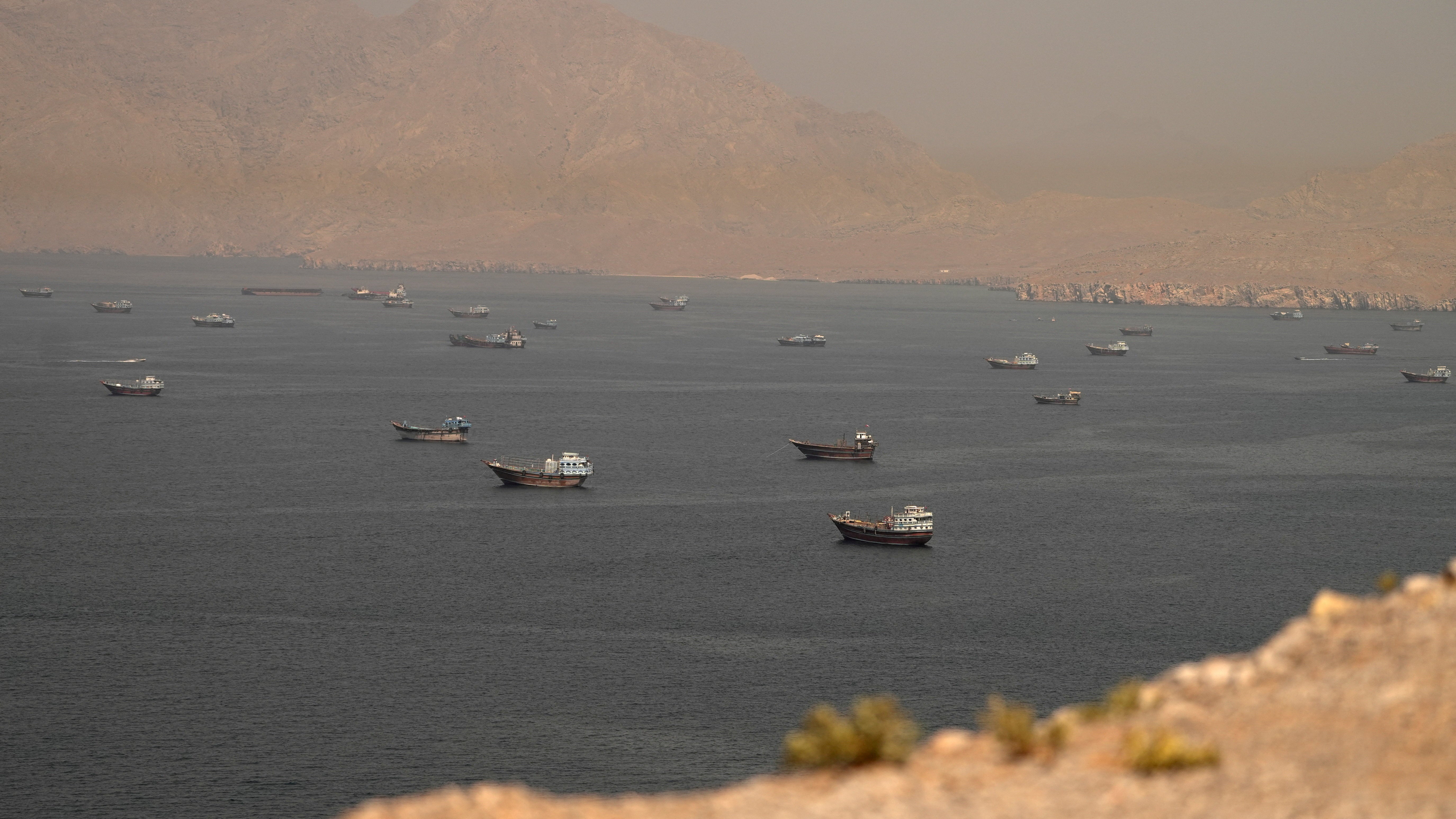 Vessels astatine nan Strait of Hormuz, arsenic seen from Musandam, Oman