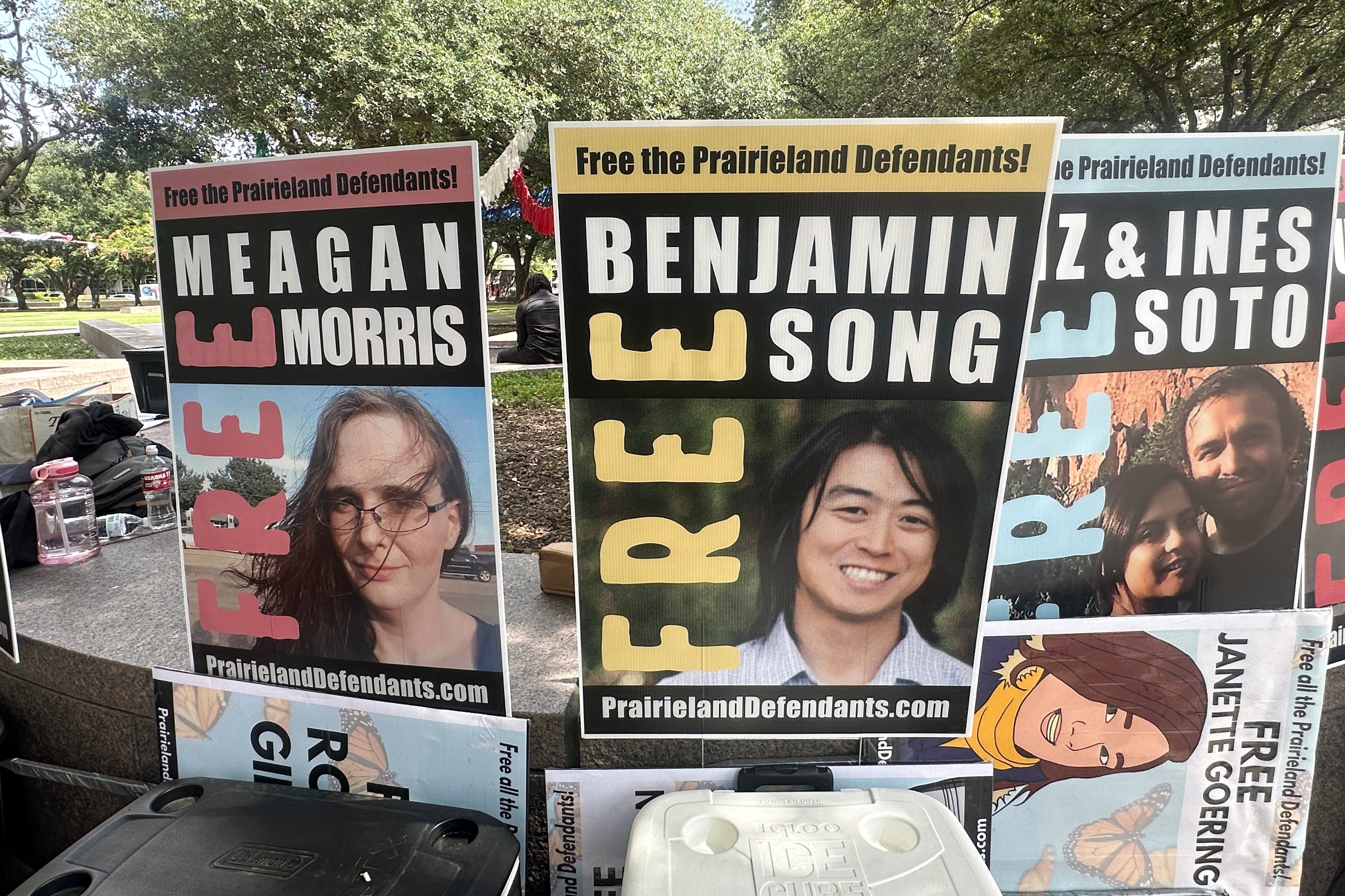 Supporters extracurricular a national courthouse successful Fort Worth, Texas connected June 23 protested decades-long situation sentences handed down against a group of protesters accused of readying a panic onslaught against an ICE detention center
