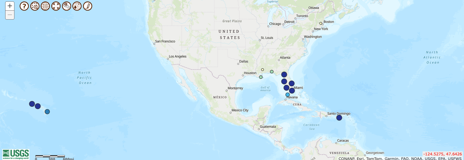This screenshot of a U.S. Geological Survey representation shows wherever cane toads person been reported successful nan U.S.