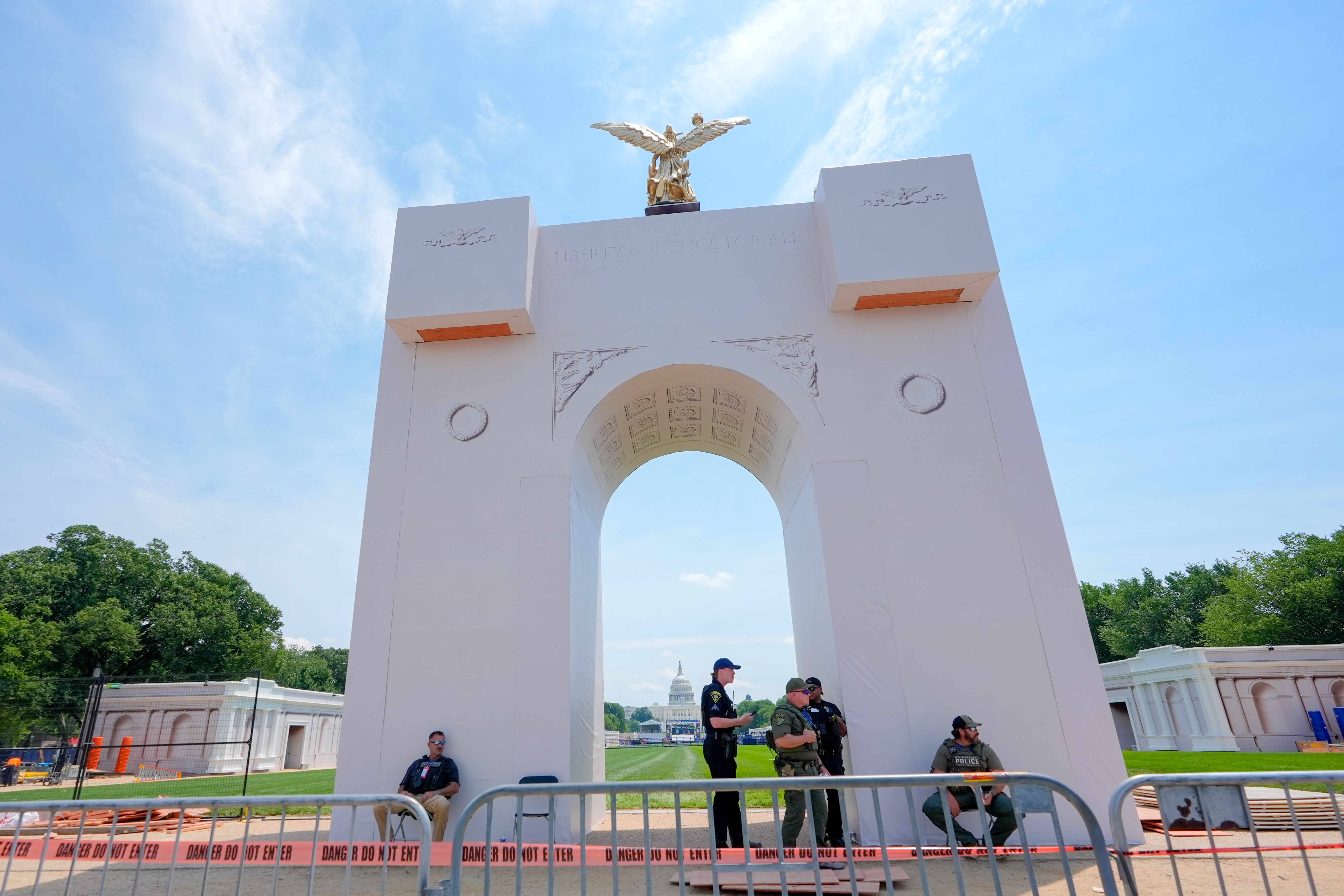 An arch is pictured arsenic preparations proceed for nan Great American State Fair connected nan National Mall, Monday, June 22, 2026