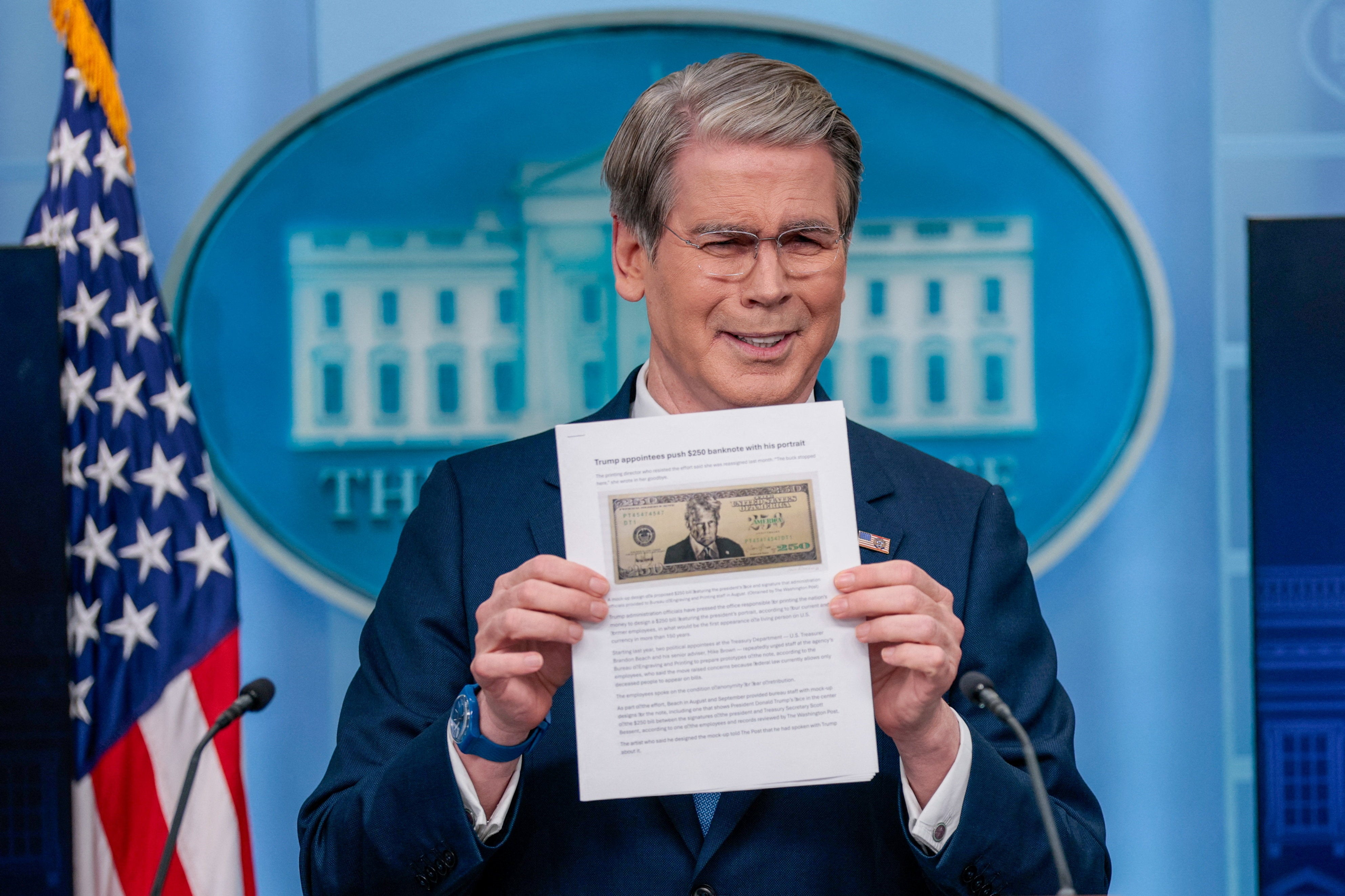 Bessent uncovered nan mock-up of nan $250 measure featuring Trump while besides acknowledging that nan president was not permitted to beryllium featured unless Congress authorized it