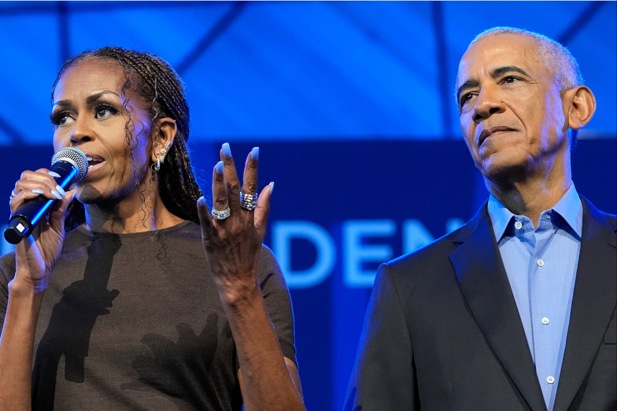The Obamas delivered speeches astatine nan opening of nan Barack Obama Presidential Center and Library successful Chicago complete nan play successful which they made cloaked digs astatine Trump