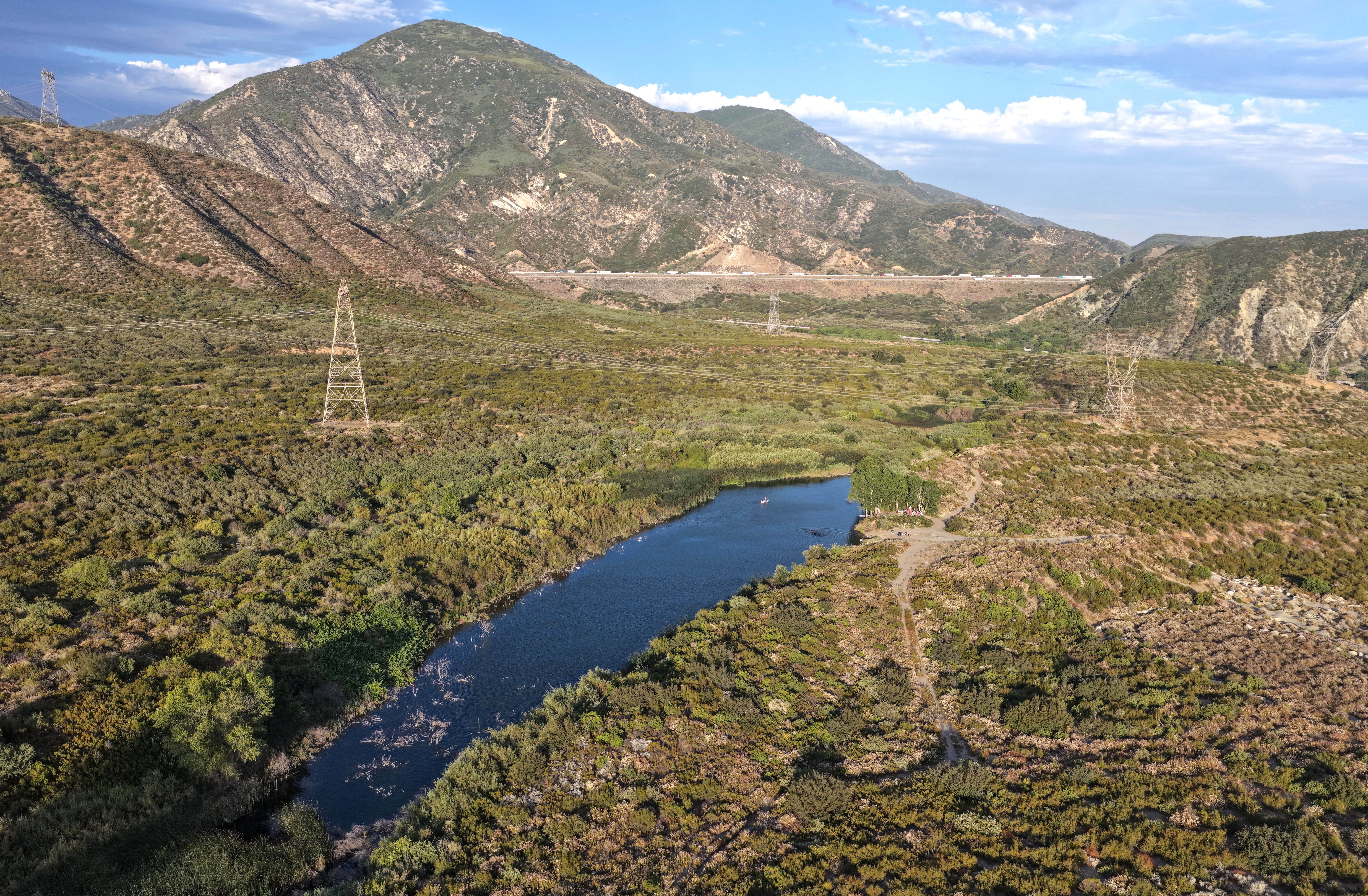 In an aerial view, Lost Lake, a earthy sag pond created by nan San Andreas fault, is shown adjacent nan Cajon Pass connected June 23